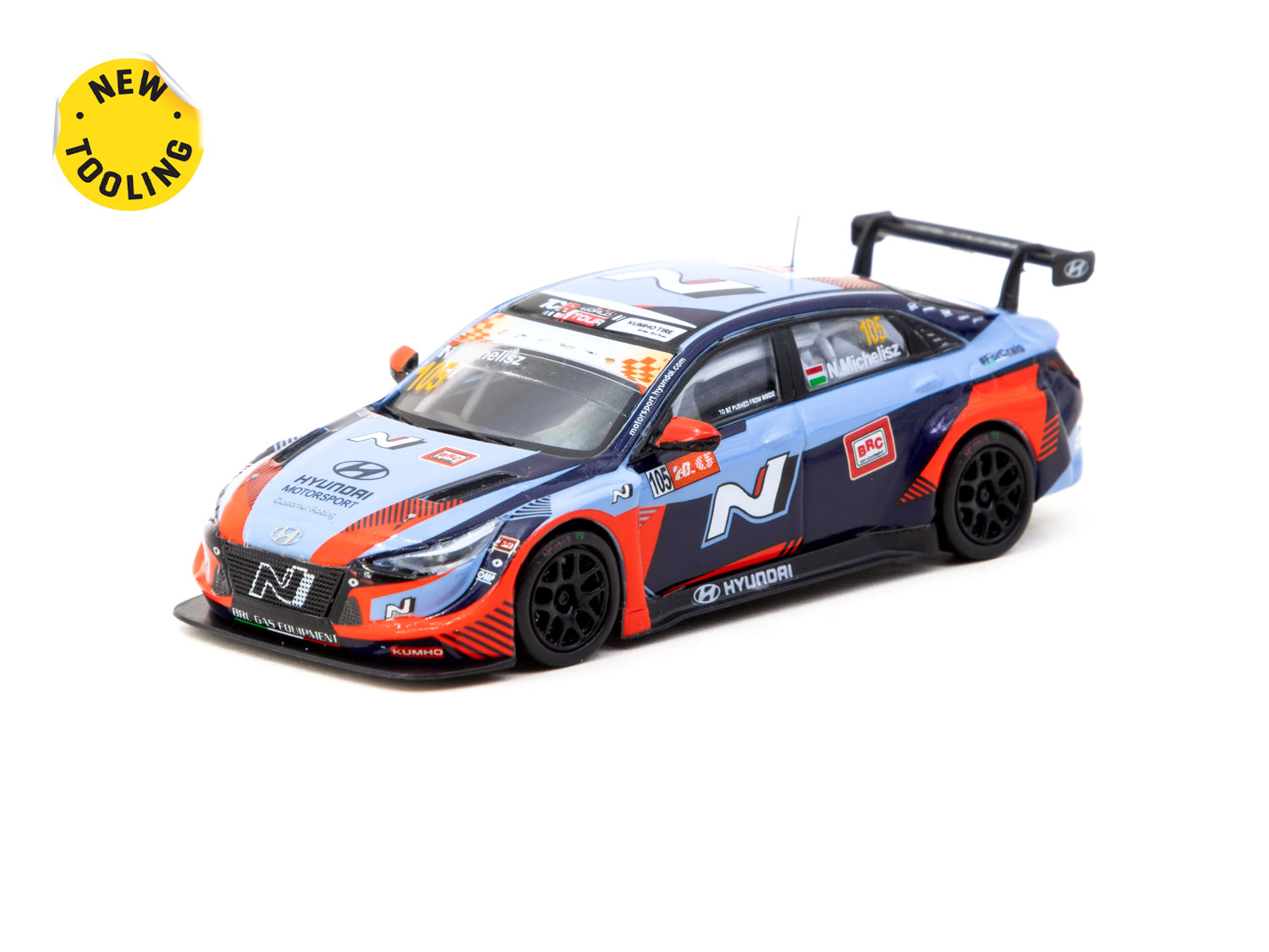 1/64 Scale Hyundai Elantra N TCR Diecast Model Car - 2023 TCR World Tour Macau GP Winner #105 (Hobby64) - Collectible Racing Car for Display & Gifts