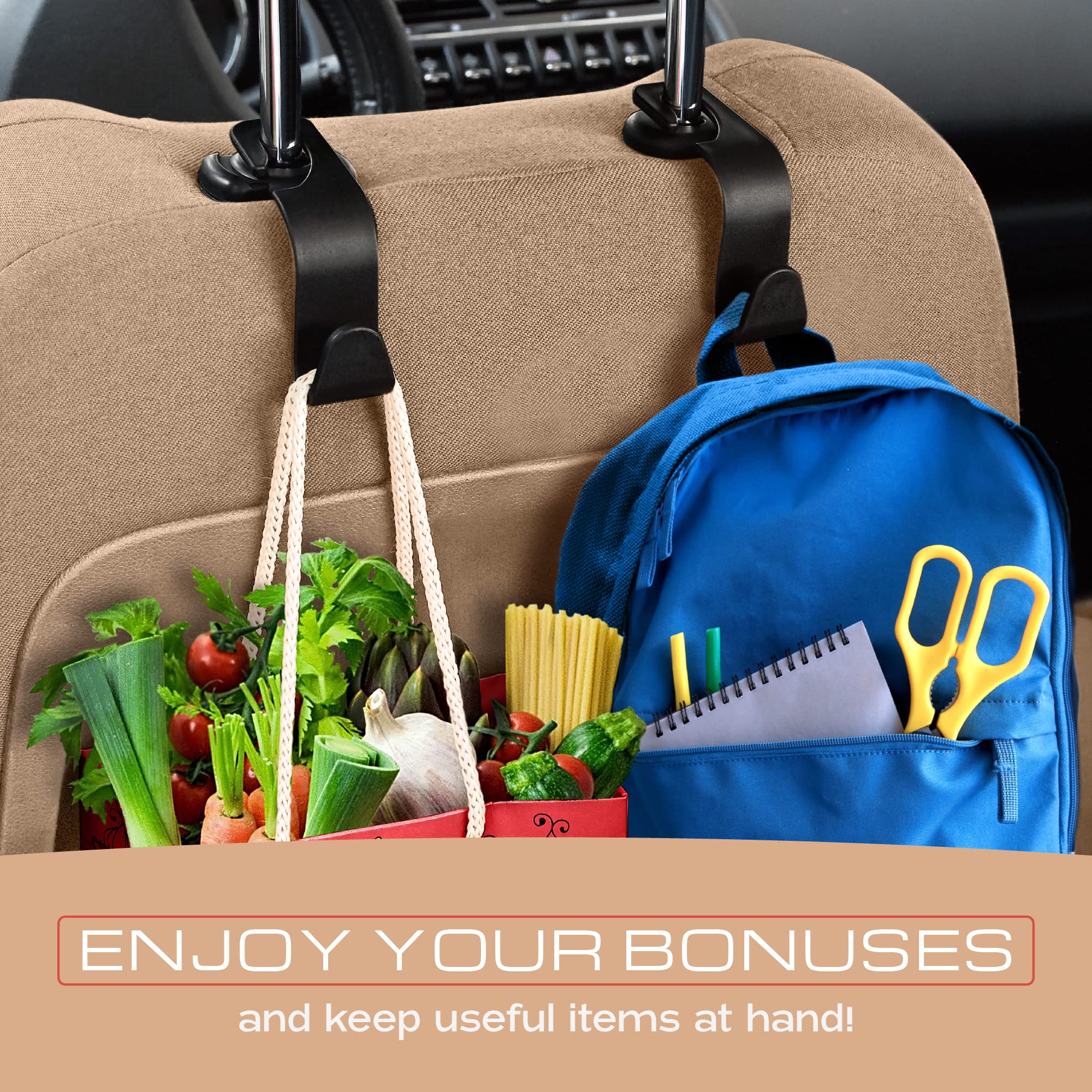 VERRO Car Purse Holder - 2 Hooks, Black, X-Large | Seat Gap Organizer for Handbags & Totes | Perfect for Road Trips, Commuting & Shopping