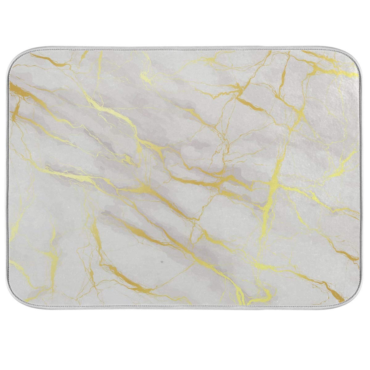 Premium Microfiber Dish Drying Mat - Ultra Absorbent & Reversible 16x18 Inch Kitchen Counter Protector - Non-Slip Golden Marble Design for Dishes, Utensils & Cookware - Perfect for Sink Side, Countertop & Drying Rack Use