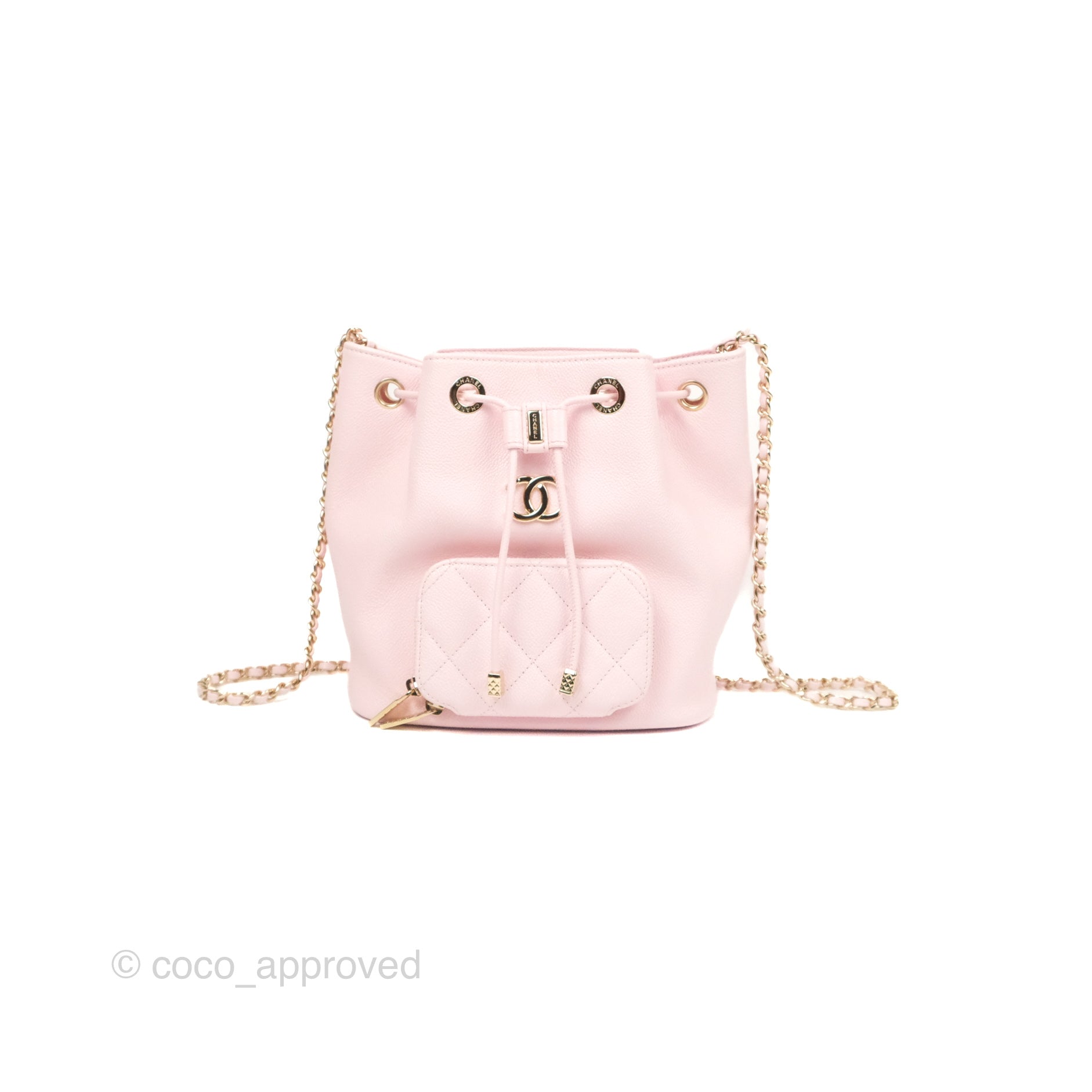 Chanel Business Affinity Drawstring Bucket Bag in Light Pink Caviar Leather with Gold Hardware - Perfect for Work, Travel & Everyday Luxury