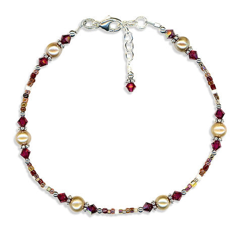 Ruby Gold Pearl Bali Beaded Anklet - Handmade Boho Ankle Bracelet for Women - Perfect for Beach, Festival & Summer Outfits