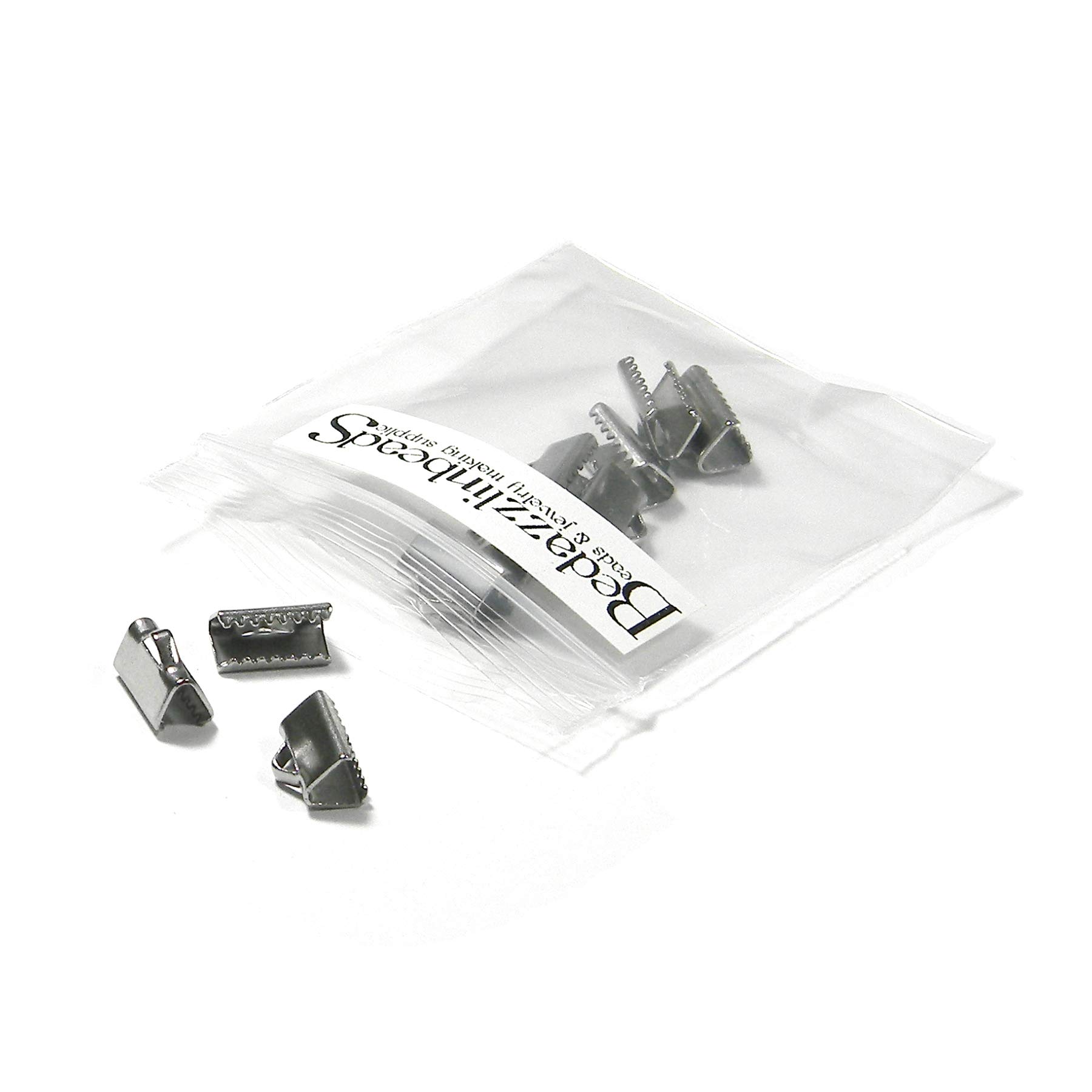 20-Pack 304 Surgical Grade Stainless Steel Flat Ribbon Crimp End Findings with Teeth - 10mm (3/8 Inch) Length - Perfect for Jewelry Making, Beading, and DIY Craft Projects