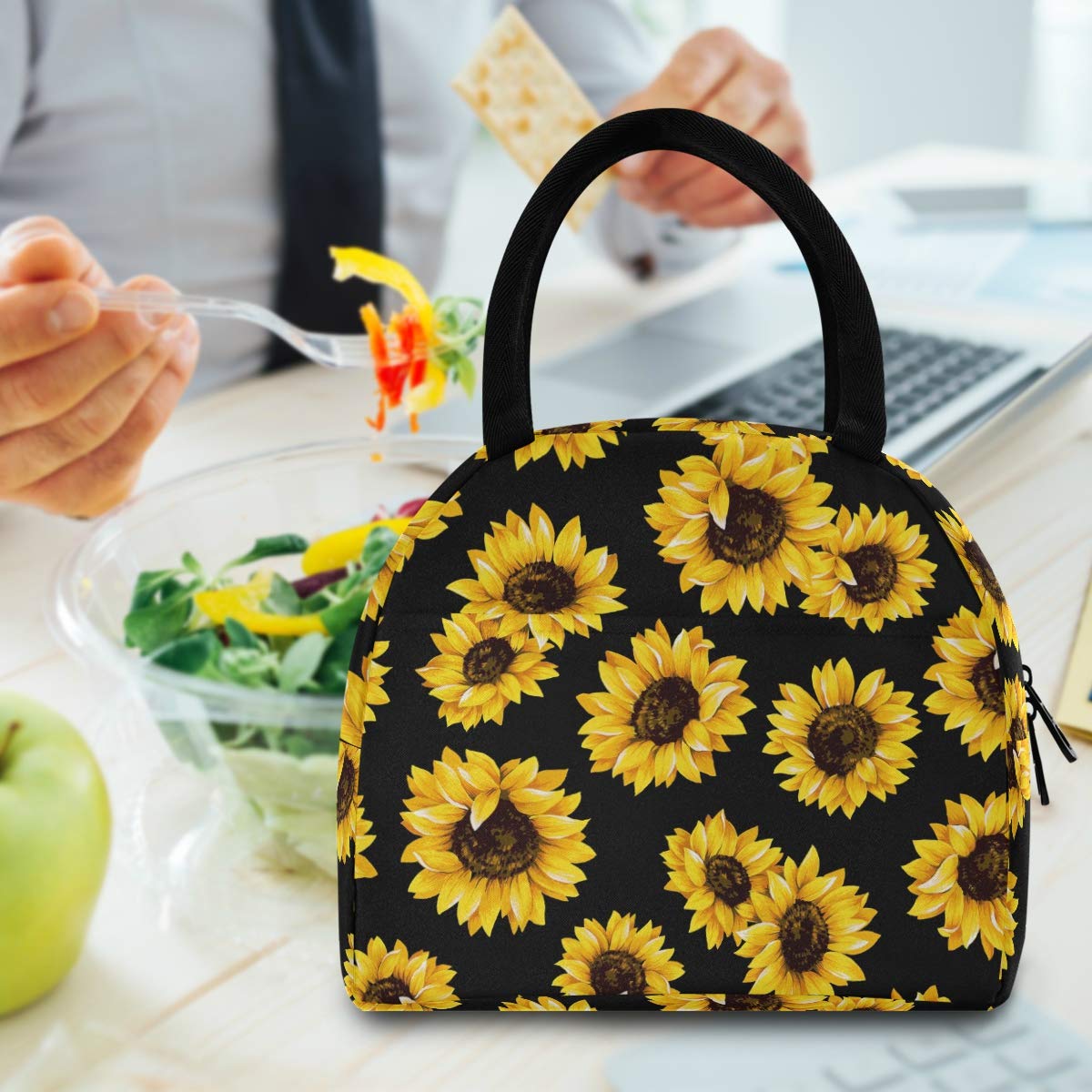 Senya Insulated Lunch Bag with Sunflowers Design - Leakproof Cooler Tote for Women & Kids, Perfect for School, Work, Picnic, Beach & Outdoor Activities
