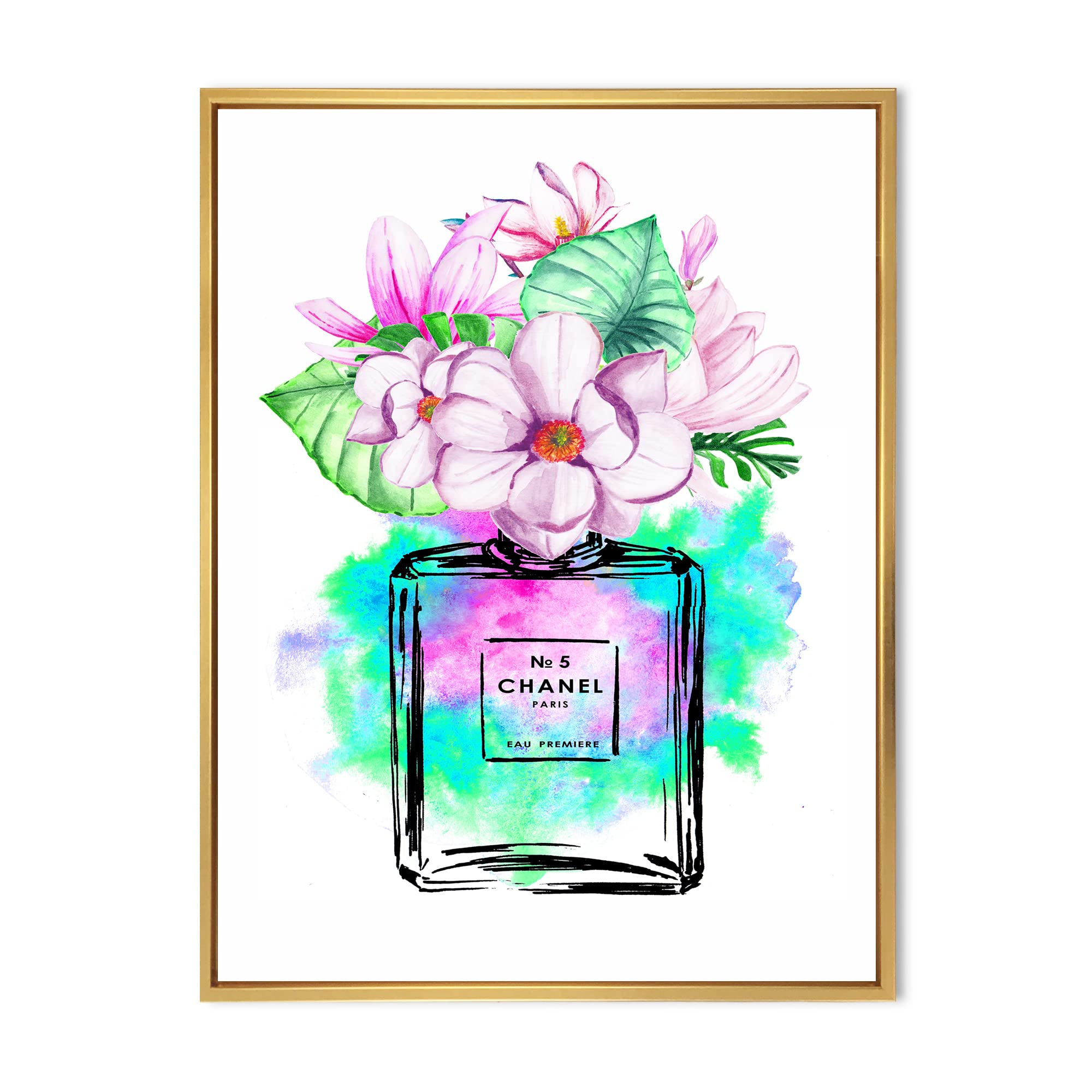 DesignQ Perfume Chanel Five I - Modern Framed Canvas Wall Art Print | Elegant Home Decor for Living Room, Bedroom & Office | Perfect Gift for Women & Art Lovers