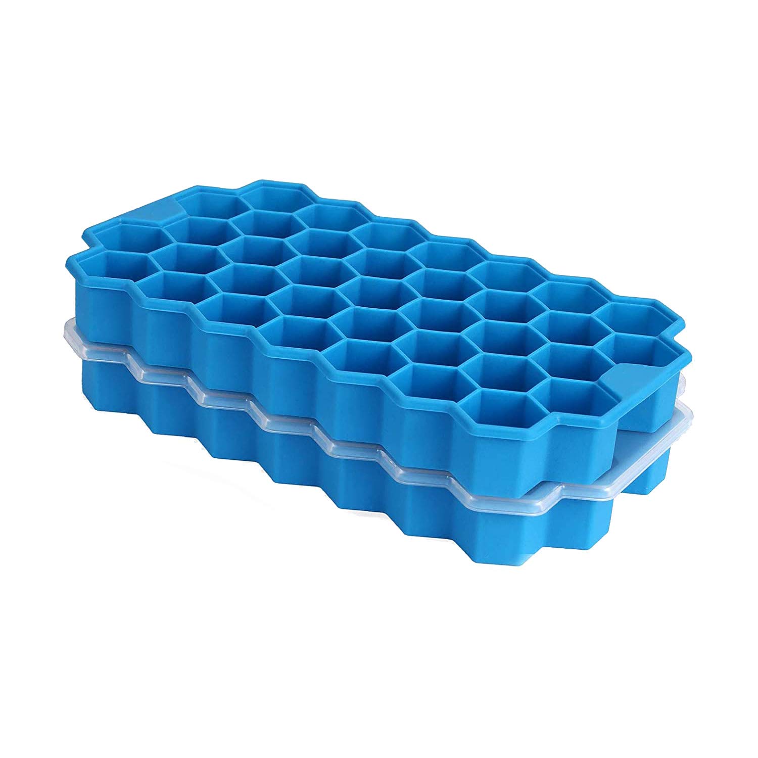 Perezy 2 Pack Silicone Ice Cube Trays with Lids - 74 Square Ice Molds for Chilled Drinks, Cocktails, Whiskey & Beverages - Perfect for Parties, Home Bars & Kitchen Use