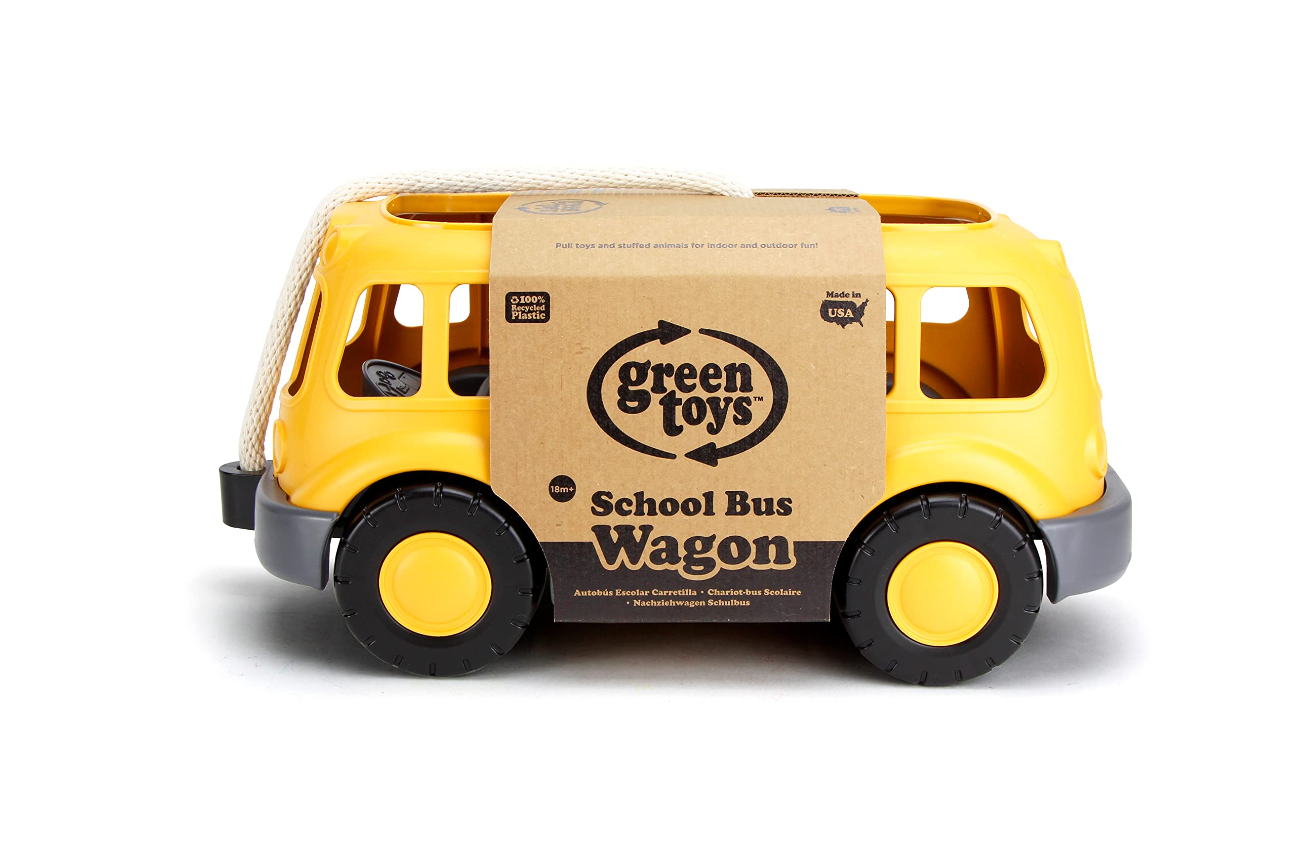 Green Toys School Bus Wagon - Eco-Friendly Yellow Ride-On Toy for Kids | Perfect for Pretend Play, Outdoor Fun & Early Learning Activities