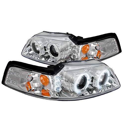 Spec-D Tuning 2LHP-MST99-TM LED Projector Headlights for Ford Mustang - Chrome Clear Lens - High Performance Lighting for Night Driving & Car Shows