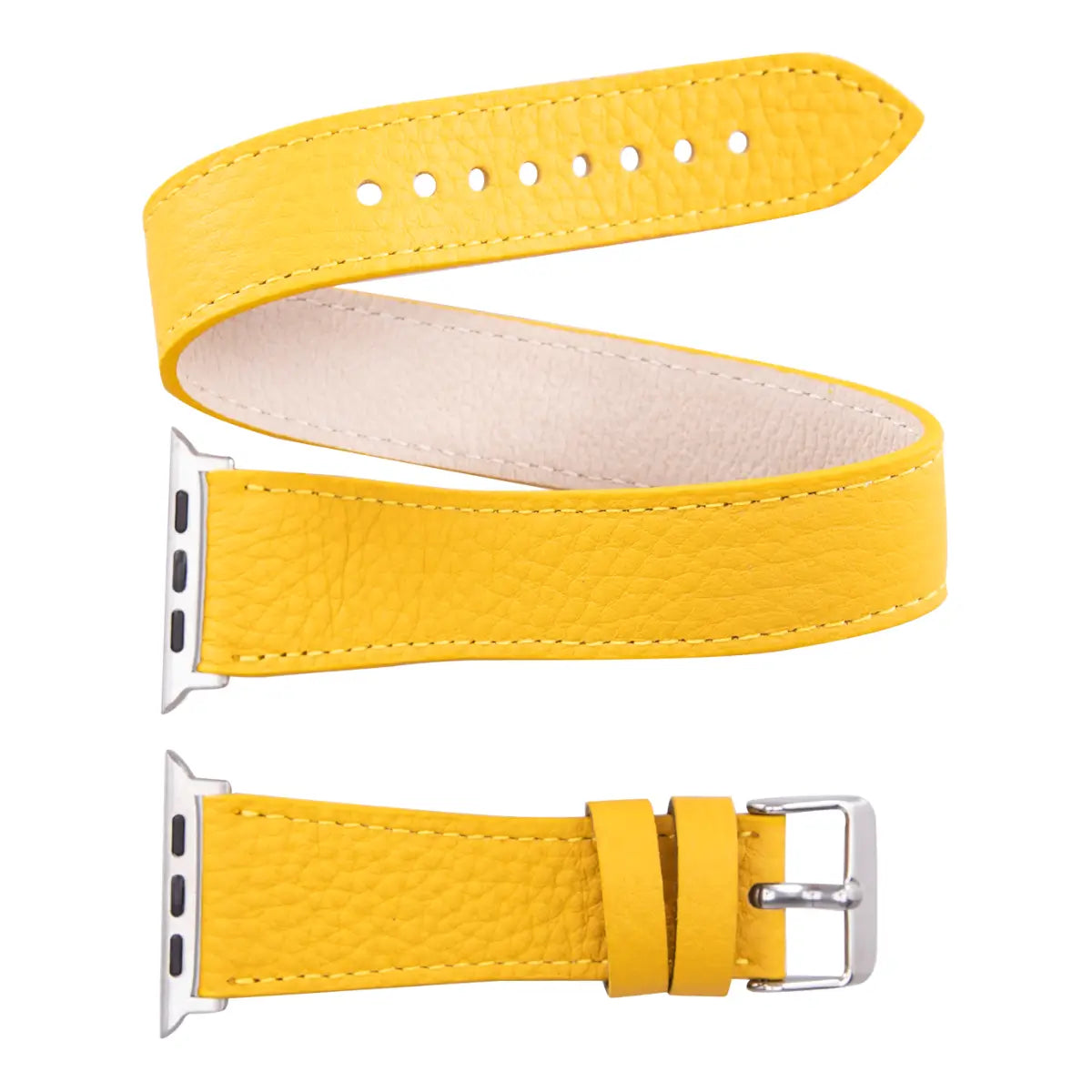 Premium Yellow Leather Double Tour Strap for Apple Watch - Stylish & Durable Replacement Band for Work, Fitness & Everyday Wear