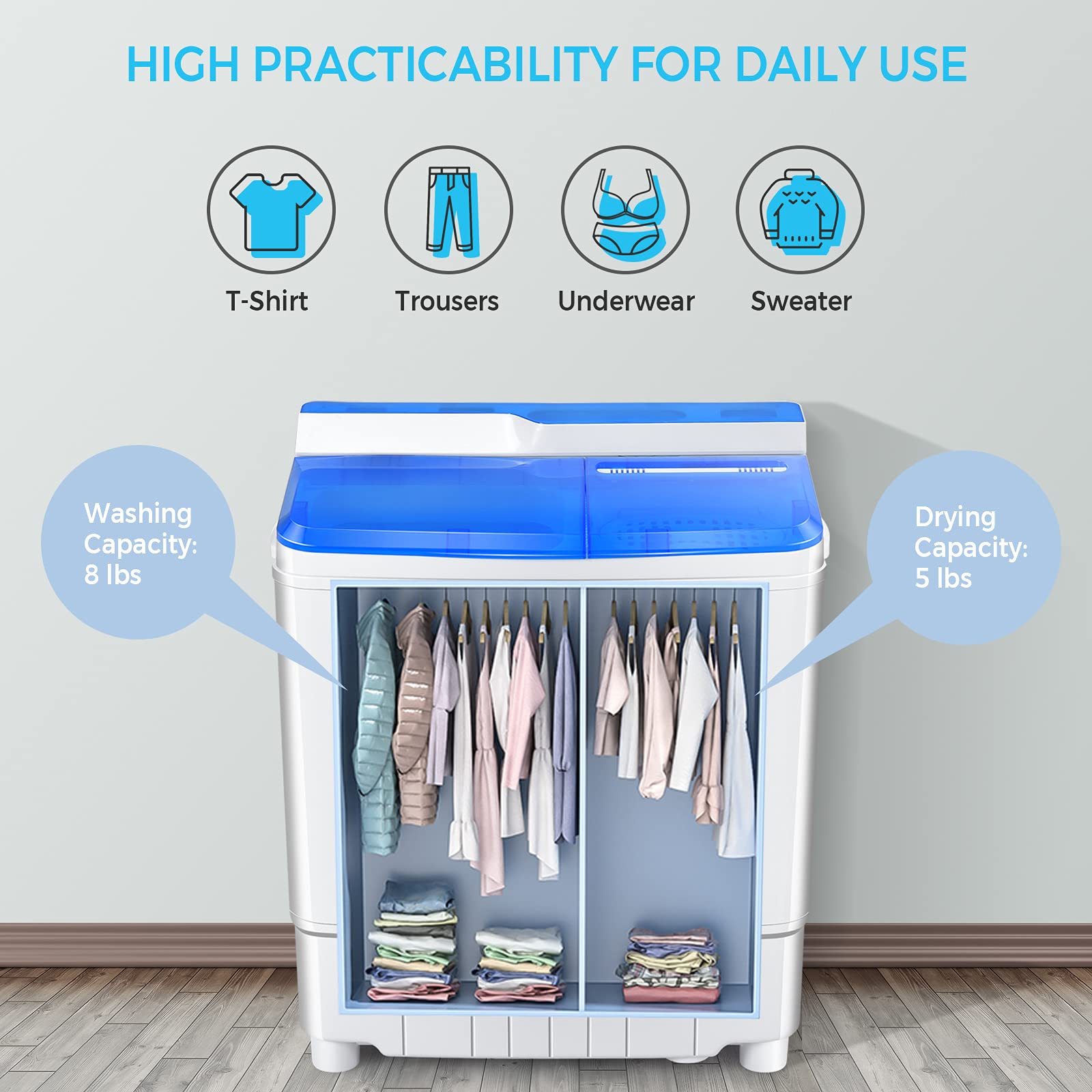 Giantex Portable Twin Tub Washing Machine and Dryer Combo - 13lbs Compact Mini Laundry Washer with Built-in Drain Pump, Semi-Automatic Wash & Spin Cycle - Perfect for Apartments, Dorms, Camping, RVs, and Small Spaces