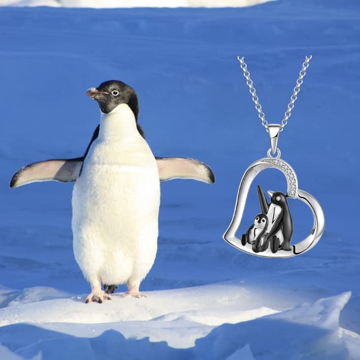 JO WISDOM 925 Sterling Silver Penguin Pendant Necklace with Cubic Zirconia - Elegant Animal Jewelry Gift for Women, Perfect for Christmas, Birthday & Anniversary Gifts