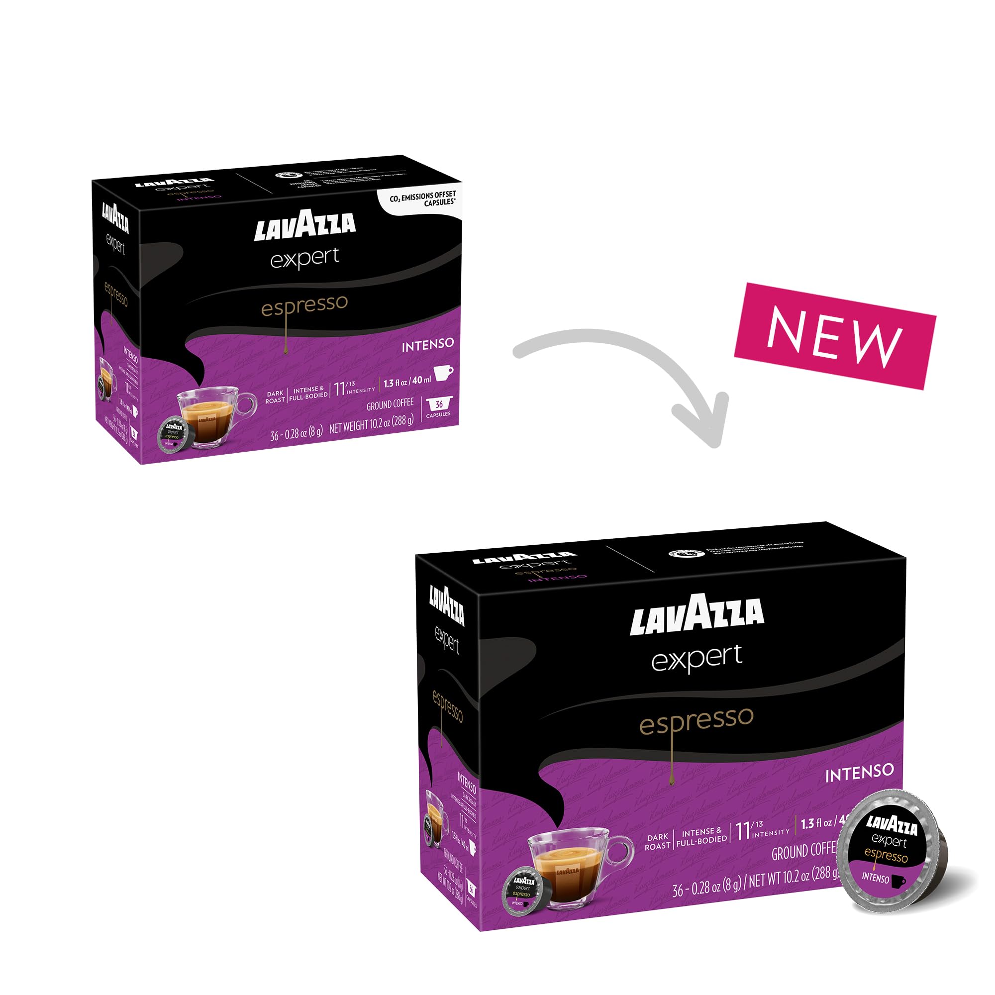 Lavazza Expert Espresso Intenso Capsules - Dark Roast Coffee Pods, Arabica & Robusta Blend (36 Count) - Compatible with Lavazza Classy Machines - Perfect for Home & Office Coffee Breaks