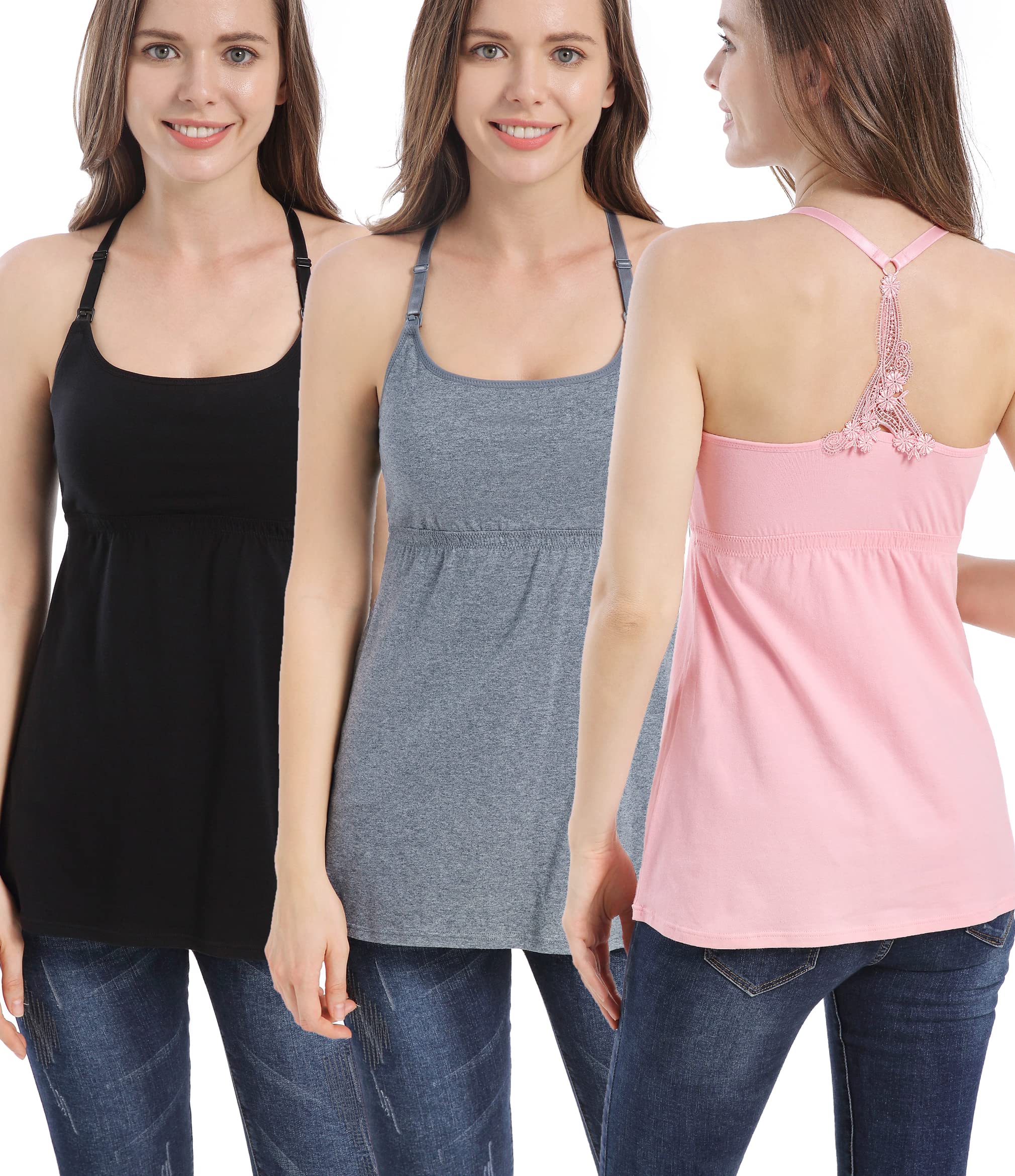 Women's Maternity Nursing Tank Tops with Built-in Shelf Bra - Soft Breastfeeding Cami & Nightgown for Comfortable Nursing and Sleeping