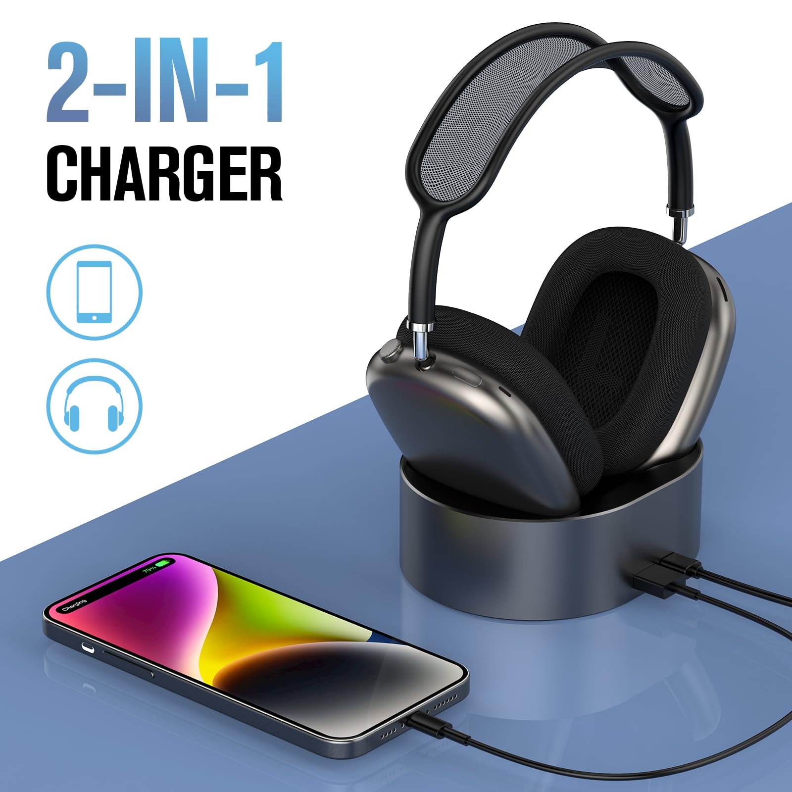 Premium Magnetic Charging Stand for AirPods Max 1/2 - Wireless Charger with Sleep Mode, Portable Desktop Headphone Holder - Perfect for Home, Office & Travel (Black)