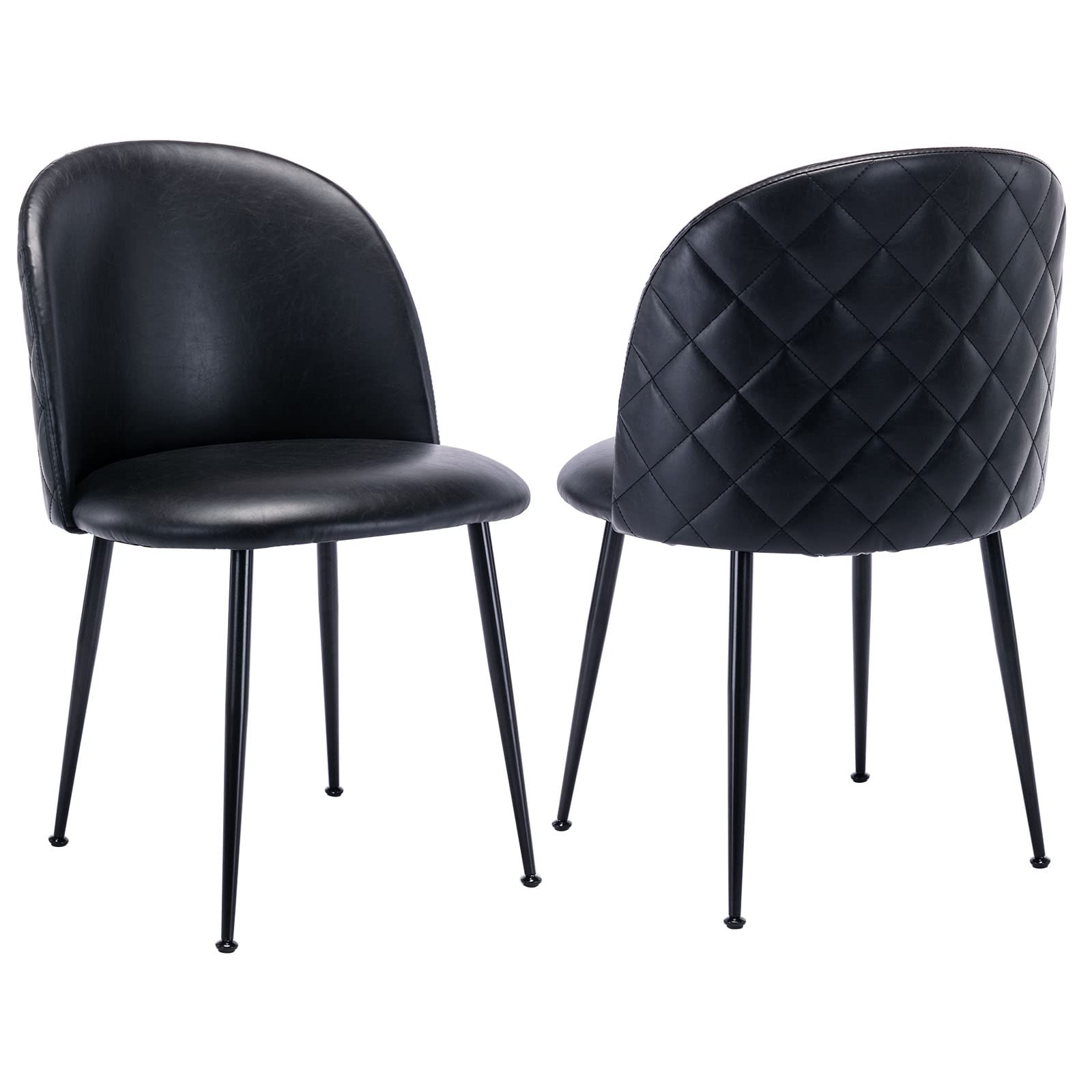 Guyou Set of 2 Modern Black PU Leather Dining Chairs - Upholstered Round Back Accent Chairs with Sturdy Metal Legs for Dining Room, Living Room, Bedroom & Office Reception - Perfect for Home Decor & Guest Seating