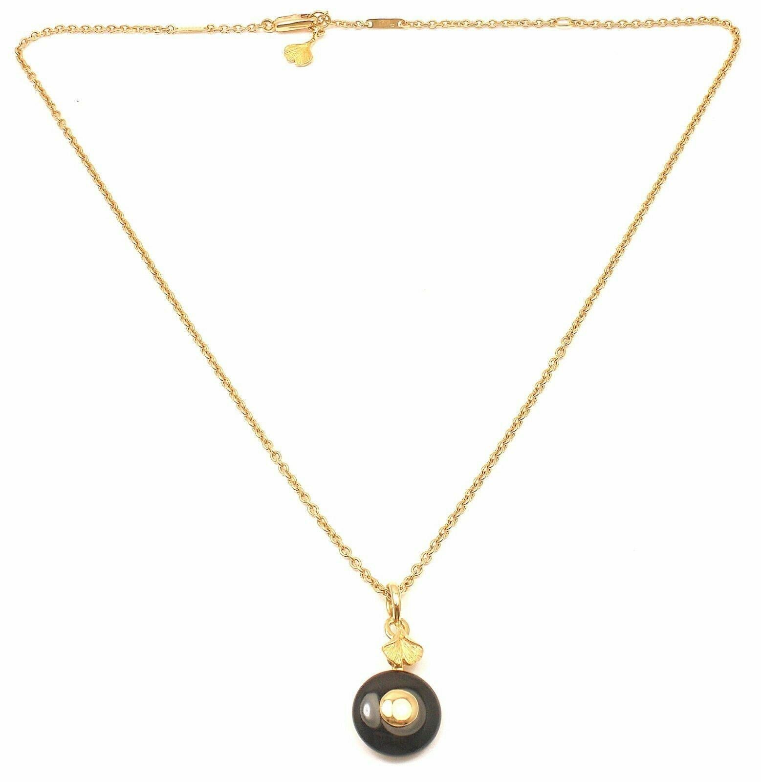 Authentic Carrera Y Carrera 18k Yellow Gold Ginkgo Onyx Pendant Necklace for Women - Elegant Layered Jewelry Gift for Anniversary, Birthday & Special Occasions