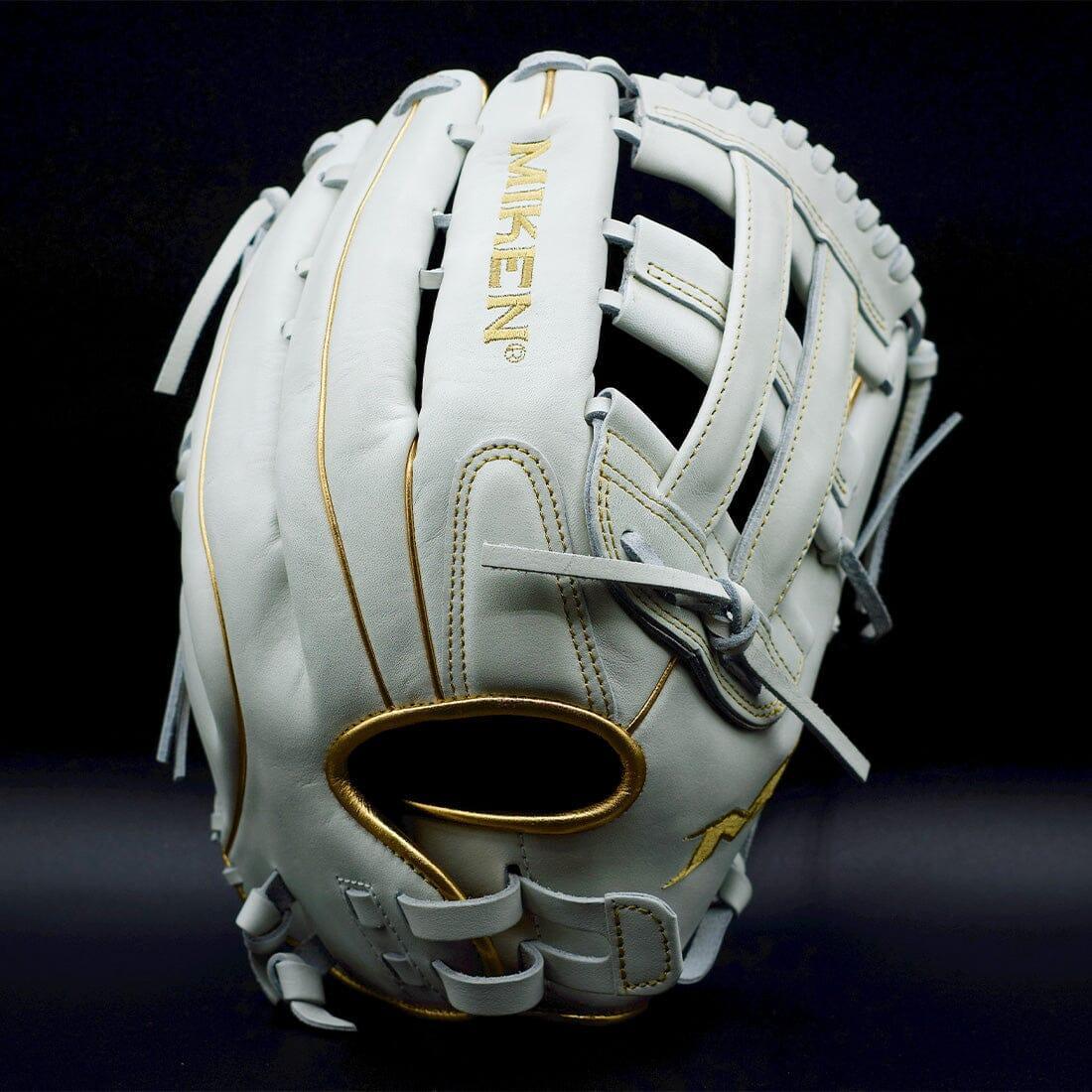 Miken Gold Pro Series 13.5 Inch White Slowpitch Softball Fielding Glove - PRO135WG | Premium Leather Baseball Glove for Adults & Youth | Perfect for Infield & Outfield Play