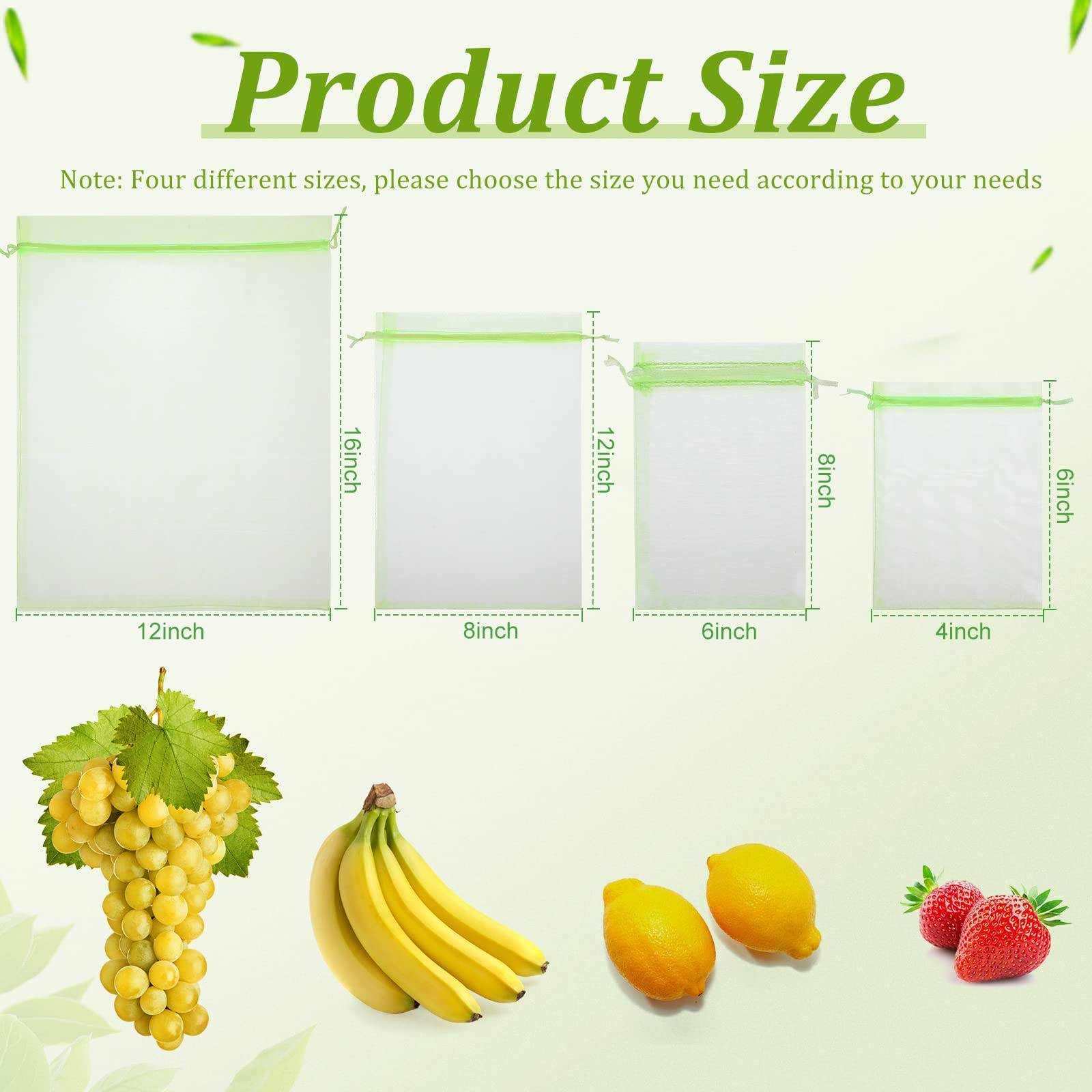 60 Pcs Fruit Protection Bags with Drawstring - Breathable Mesh Netting for Fruit Trees, Plants, Flowers & Vegetables (6x4 Inch) - Perfect for Apple, Peach, Pear & Berry Protection in Gardens & Orchards
