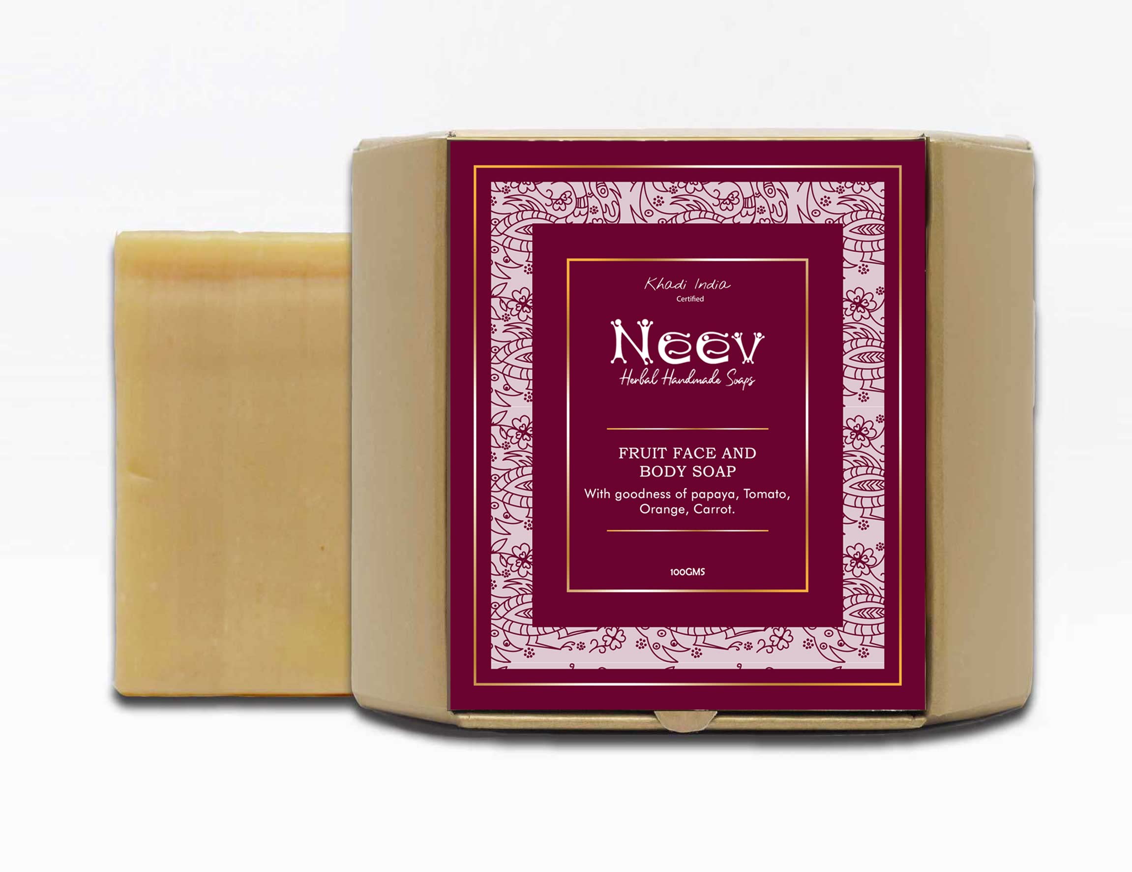 Neev Fruit Face and Body Soap 100g - Natural Cleansing Bar for Glowing Skin - Perfect for Daily Use at Home, Gym, or Travel