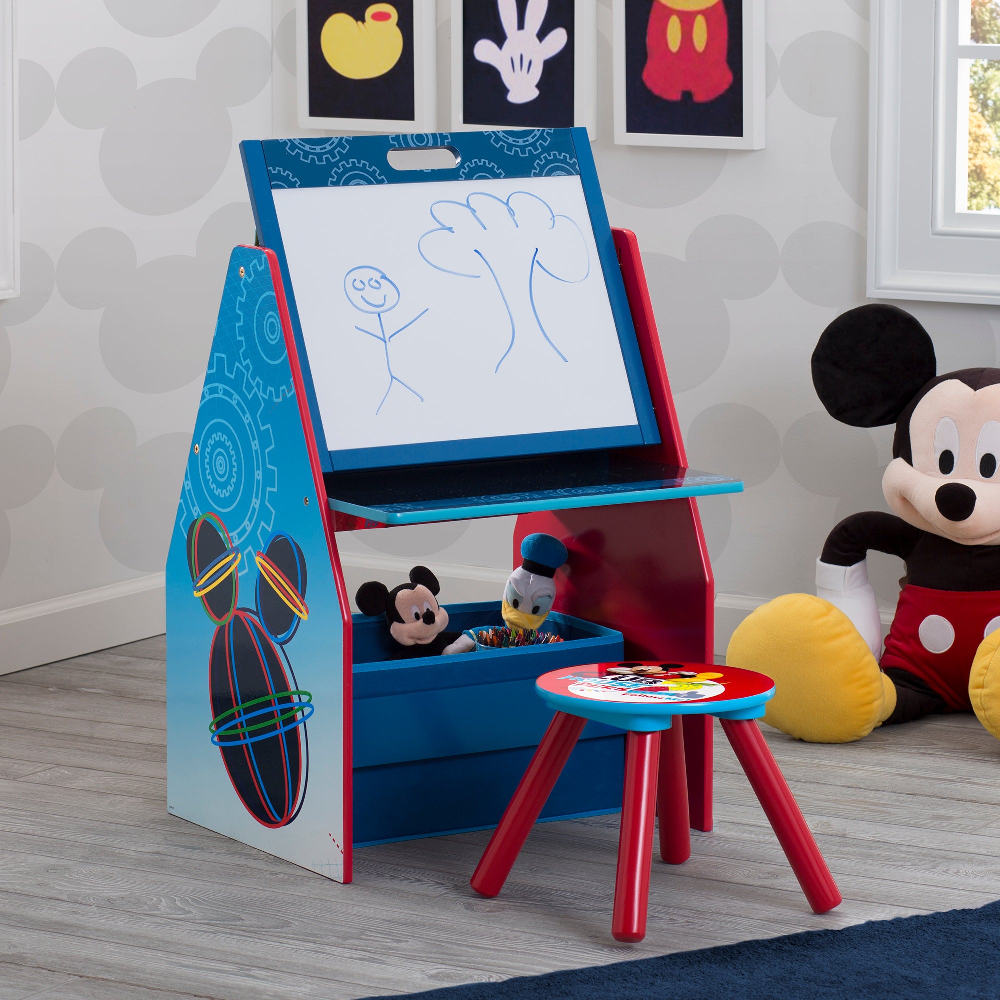 Mickey Mouse Kids Activity Center - Adjustable Easel Desk with Stool & Toy Storage Organizer for Drawing, Learning & Play - Perfect for Preschool Classroom & Home Playroom