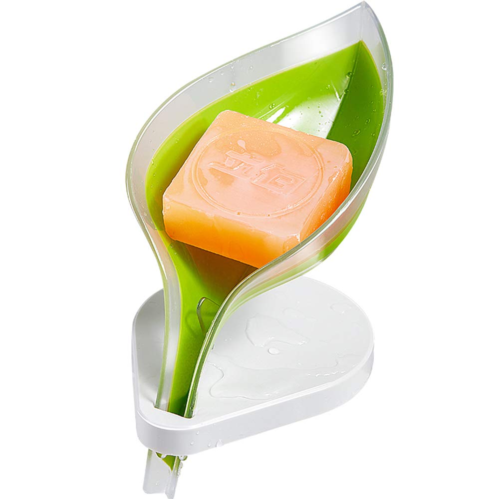 HAYAN Leaf-Shaped Soap Dish Holder with Drainage - Decorative Soap Storage Tray for Kitchen, Bathroom & Sink - Sponge Caddy & Soap Box Stand - Perfect for Organizing Soaps, Sponges & Beauty Bars (Green)