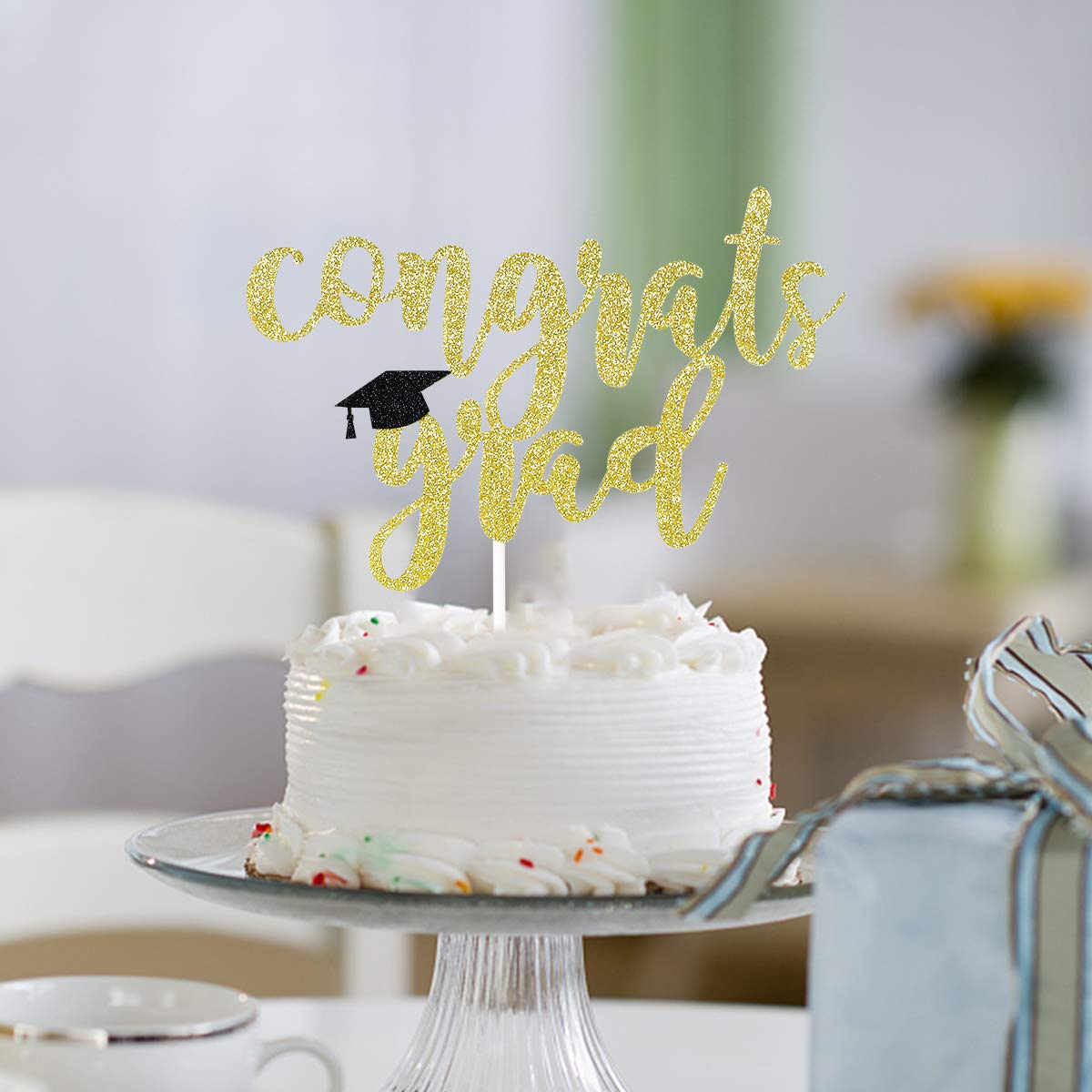 2024 Gold Glitter Graduation Cake Topper - Congratulations Grad Decorations for Graduation Party Cakes | Perfect for High School, College & University Celebration Decor