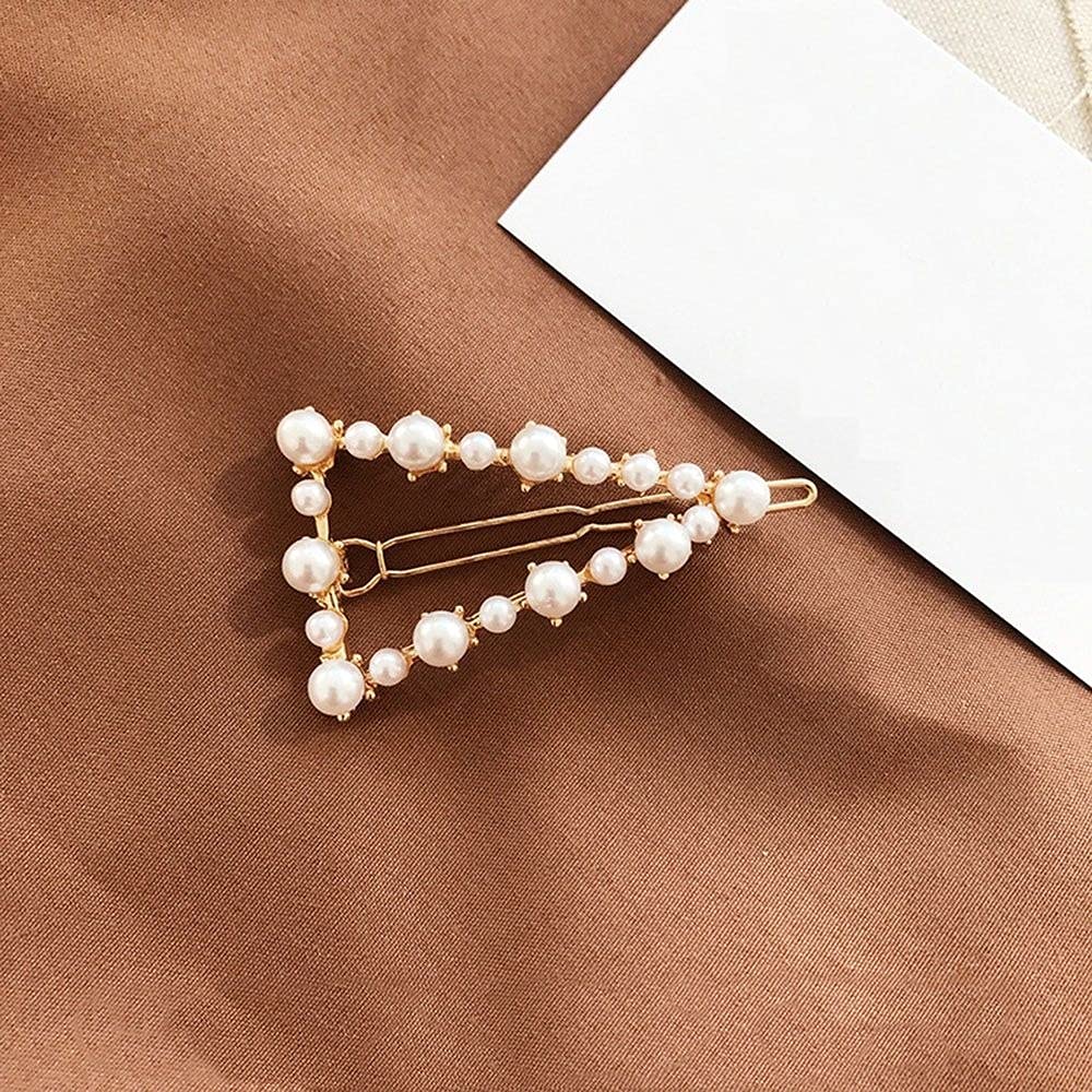 Geometric Hollow Pearl Hair Clips - 2PC Korean Metal Barrettes for Women & Girls, Triangle Shape Hairpins for Styling, Wedding, Party & Daily Use