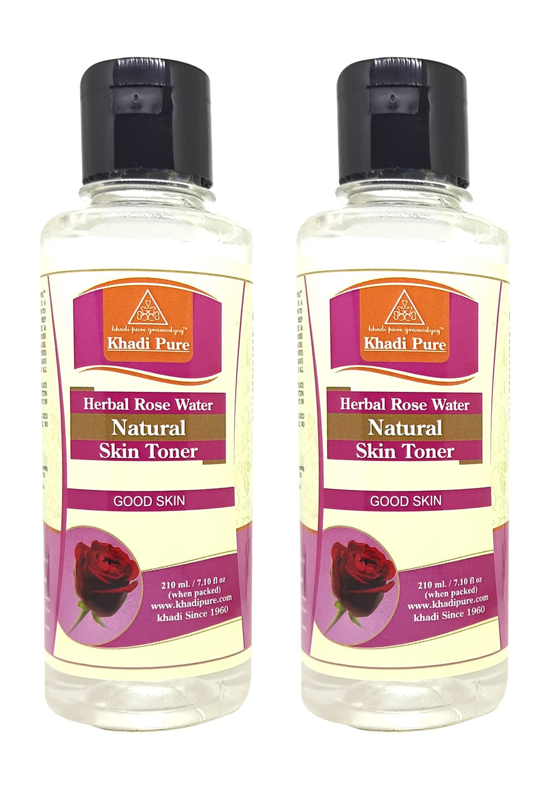 Khadi Pure Herbal Rose Water for Face & Hair - 210ml (Pack of 2) | Natural Toner, Hydrating Mist & Refreshing Spray for Skincare, Aromatherapy & After Sun Care