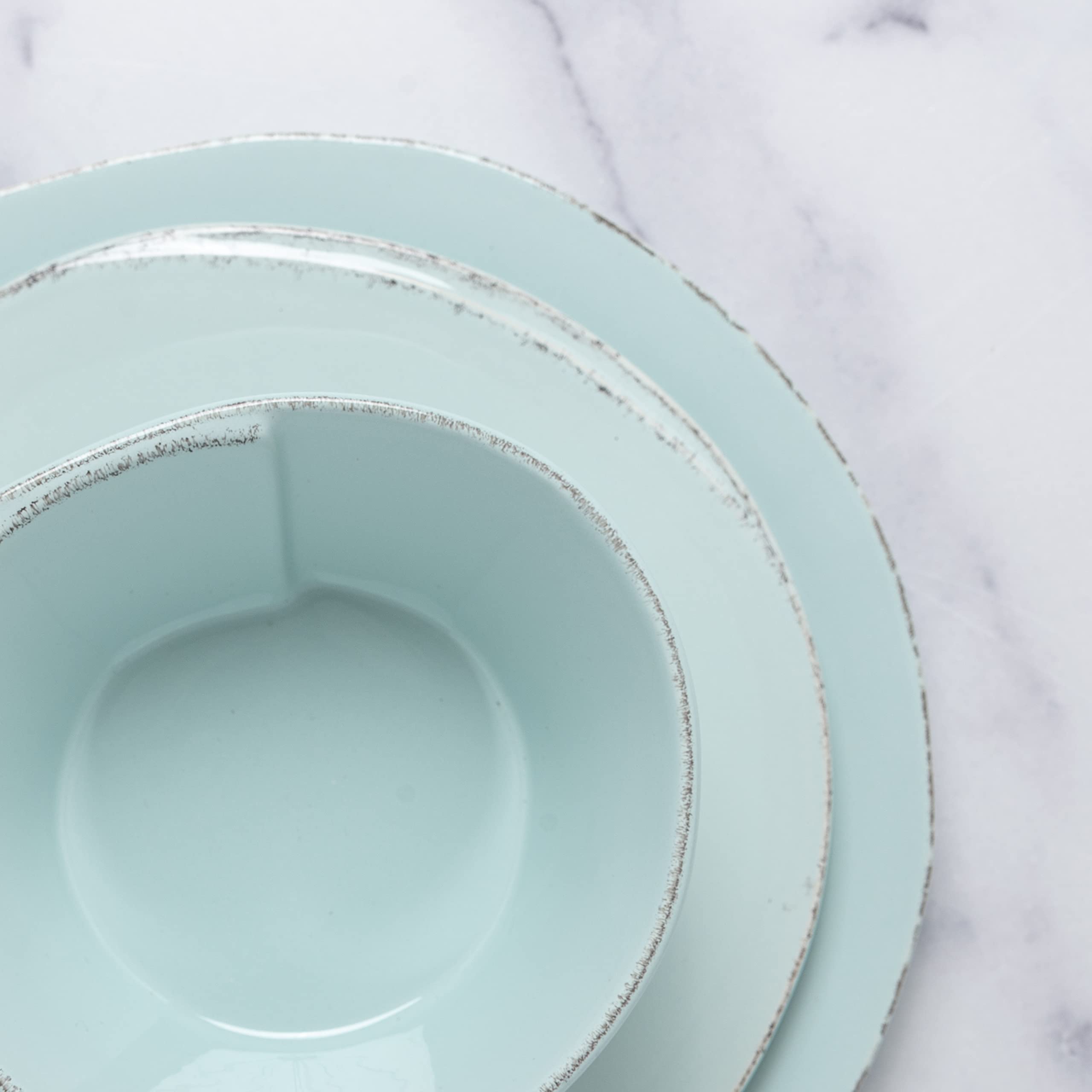 Vietri Aqua 4-Piece Dinnerware Set - Blue Stoneware Plates & Bowls, Microwave & Dishwasher Safe for Everyday Dining & Entertaining