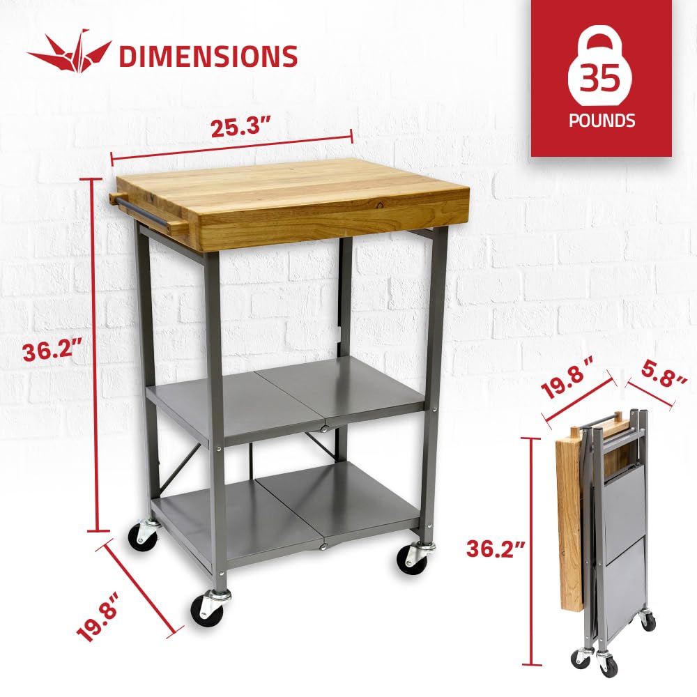 Foldable Kitchen Island Cart with Wheels - Rolling Storage Organizer for Small Spaces, Silver | Perfect for Compact Kitchens, Dining Rooms & Home Office Organization
