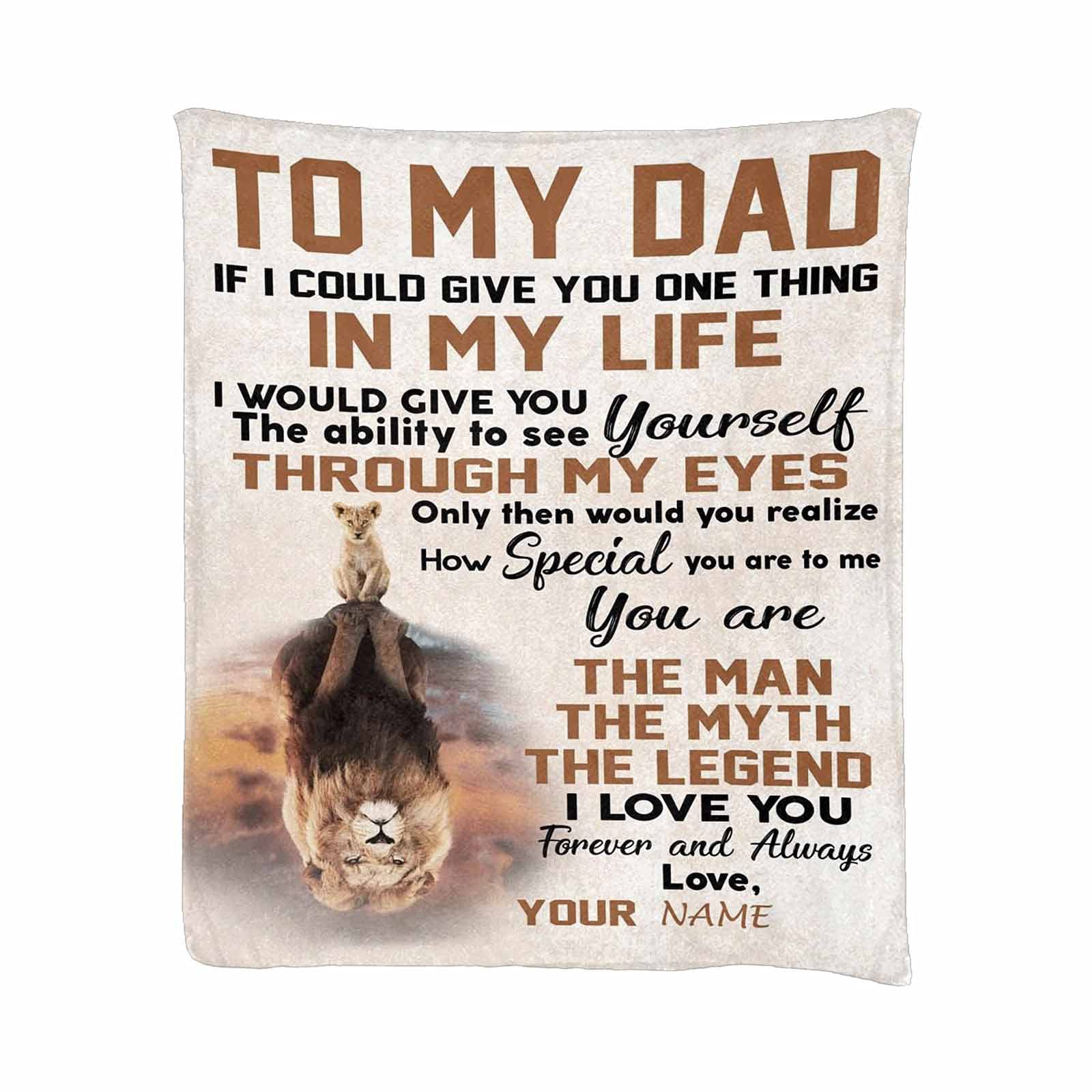 Custom Personalized Dad Blanket from Daughter or Son - Soft Flannel Throw Blanket 50x60 Inches - Perfect Gift for Father's Day, Birthday & Christmas - Cozy for Couch, Bed & Outdoor Use