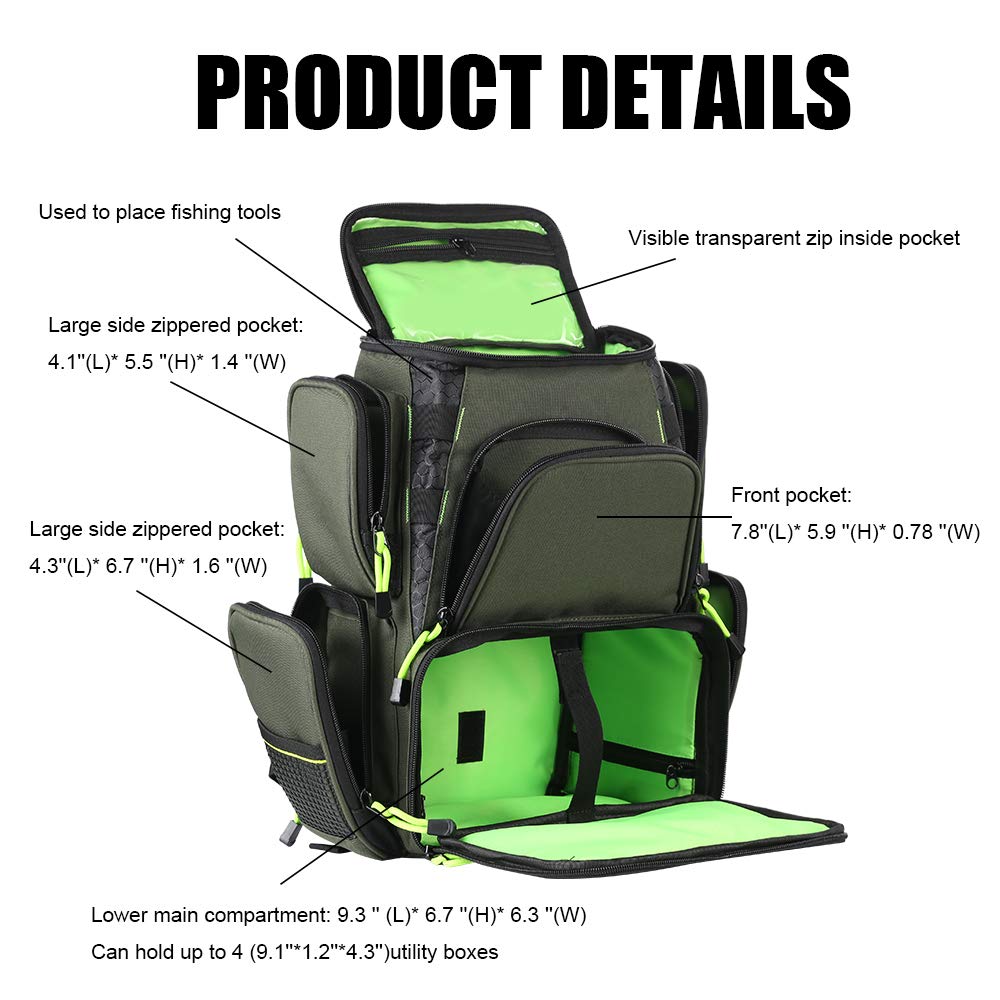 Seaknight Water-Resistant Fishing Tackle Backpack - Large Storage with 4 Trays, Multifunctional Outdoor Tackle Box Bag for Fishing, Camping, Hiking & Cycling | Perfect for Anglers and Outdoor Enthusiasts
