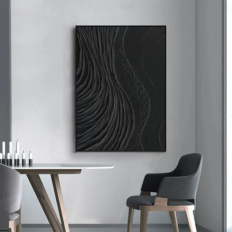 Black Minimalist Textured Painting Canvas - Modern Abstract Wall Art Decor for Living Room, Bedroom & Office | Premium Quality #MZ002
