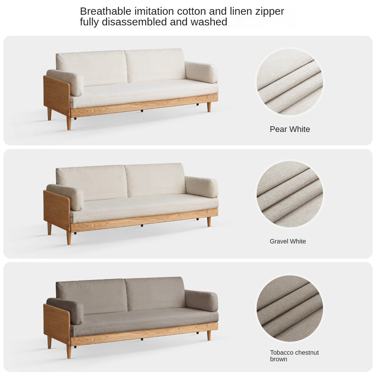 Oak Solid Wood Sofa Bed with Folding White Goose Feather Cushions - Convertible Sleeper for Small Spaces & Guest Rooms
