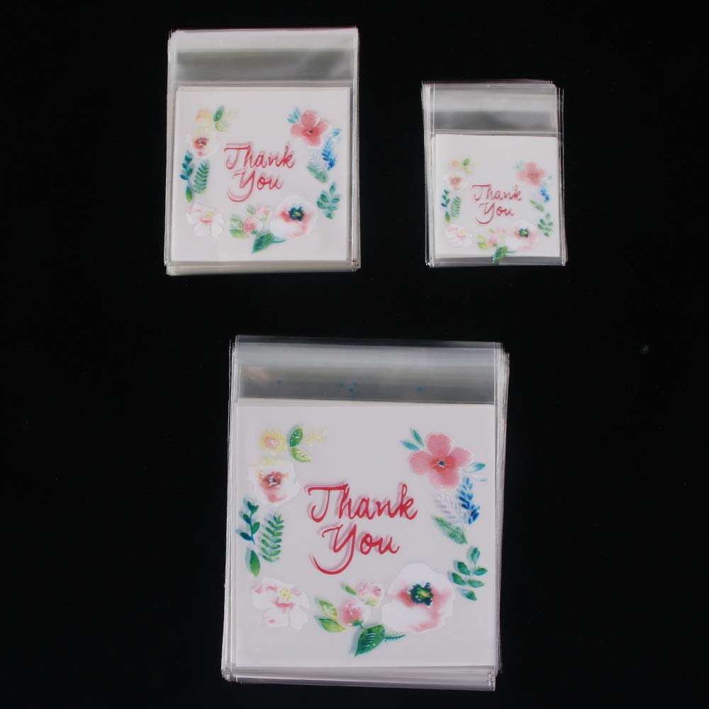 300-Piece Resealable Plastic Cellophane Bags with Self-Adhesive Closure - Thank You Printed Cookie & Candy Packaging Bags for Snacks, Treats, Candles, Soaps - Perfect for Party Favors, Gift Wrapping & Small Business Retail Packaging
