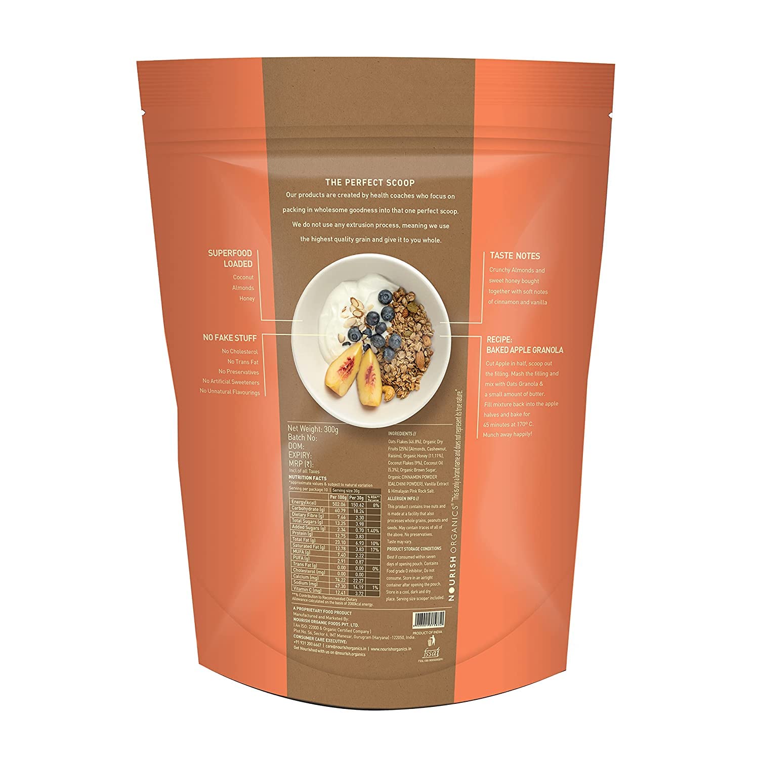 Nourish Organics Oats Granola - 300g | Organic Breakfast Cereal | Healthy Snack for Weight Loss, Energy Boost | Perfect for Yogurt Topping & On-the-Go Meals