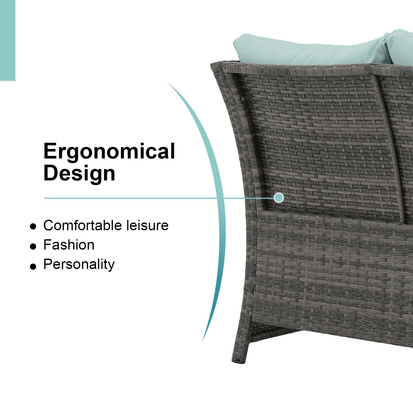 OC Orange-Casual 2-Piece Outdoor Patio Furniture Set - Wicker Loveseat & Coffee Table with Built-in Storage Bin, Grey Rattan & Green Cushions | Perfect for Garden, Backyard, Poolside & Balcony Relaxation