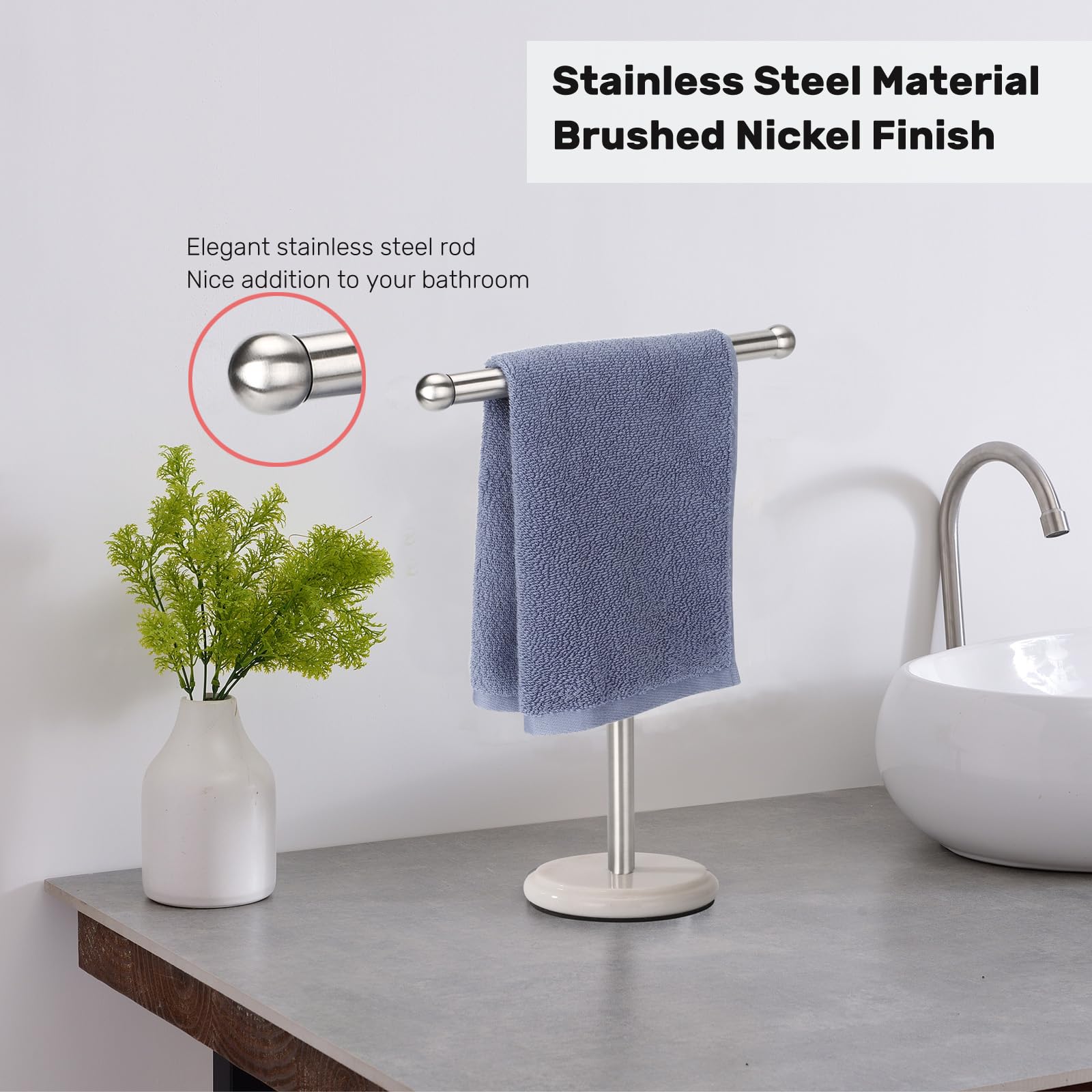 Heavy Marble Base Hand Towel Holder Stand - Brushed Nickel Bathroom Towel Rack for Countertop - Perfect for Kitchen, Bathroom, and Guest Room Decor