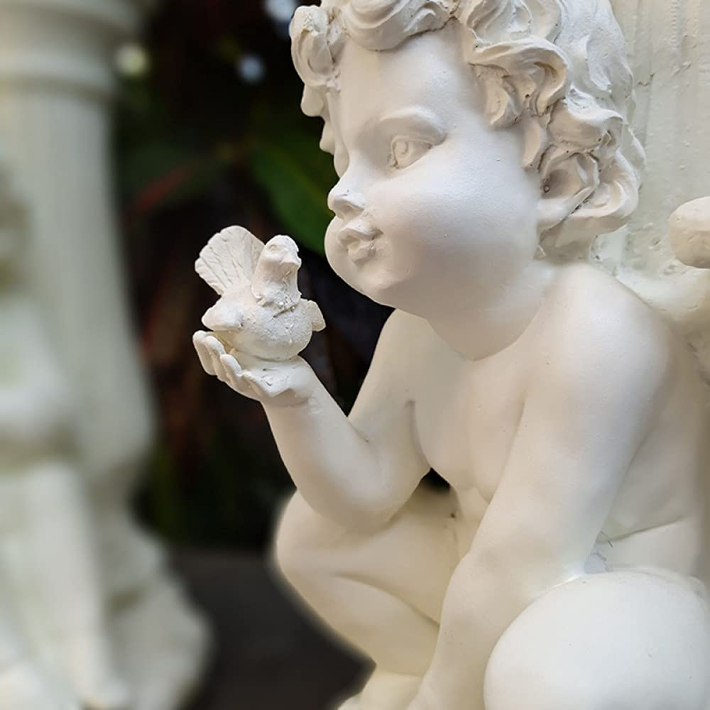 Solar Angel Statue - Outdoor Solar LED Cherub Garden Decor, Antique Resin Angel Figurine for Patio, Yard & Indoor Home Decor - Perfect for Garden Pathways, Terrace Lighting & Holiday Displays