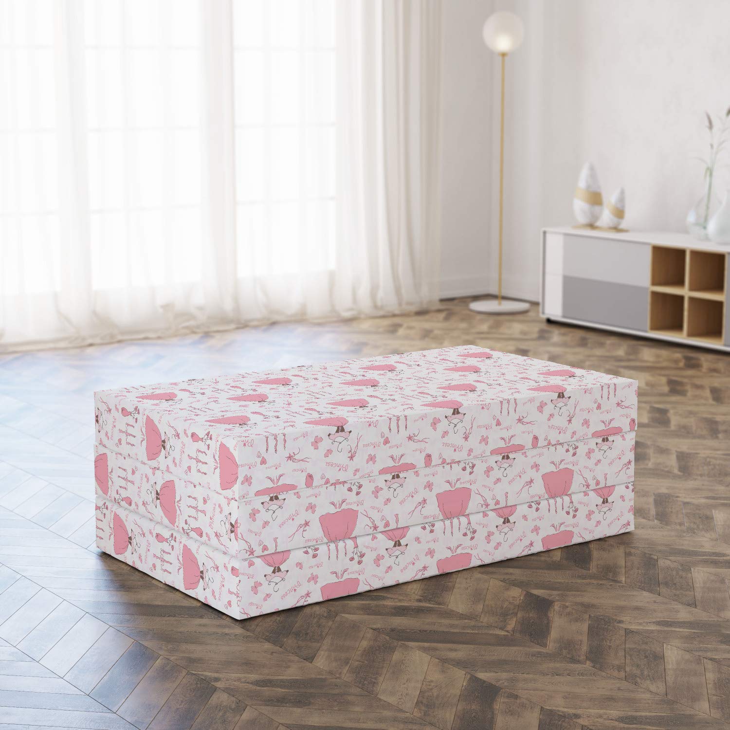 Ambesonne Pink Foldable Mattress - Cartoon Mystic Candles Design, 78.7