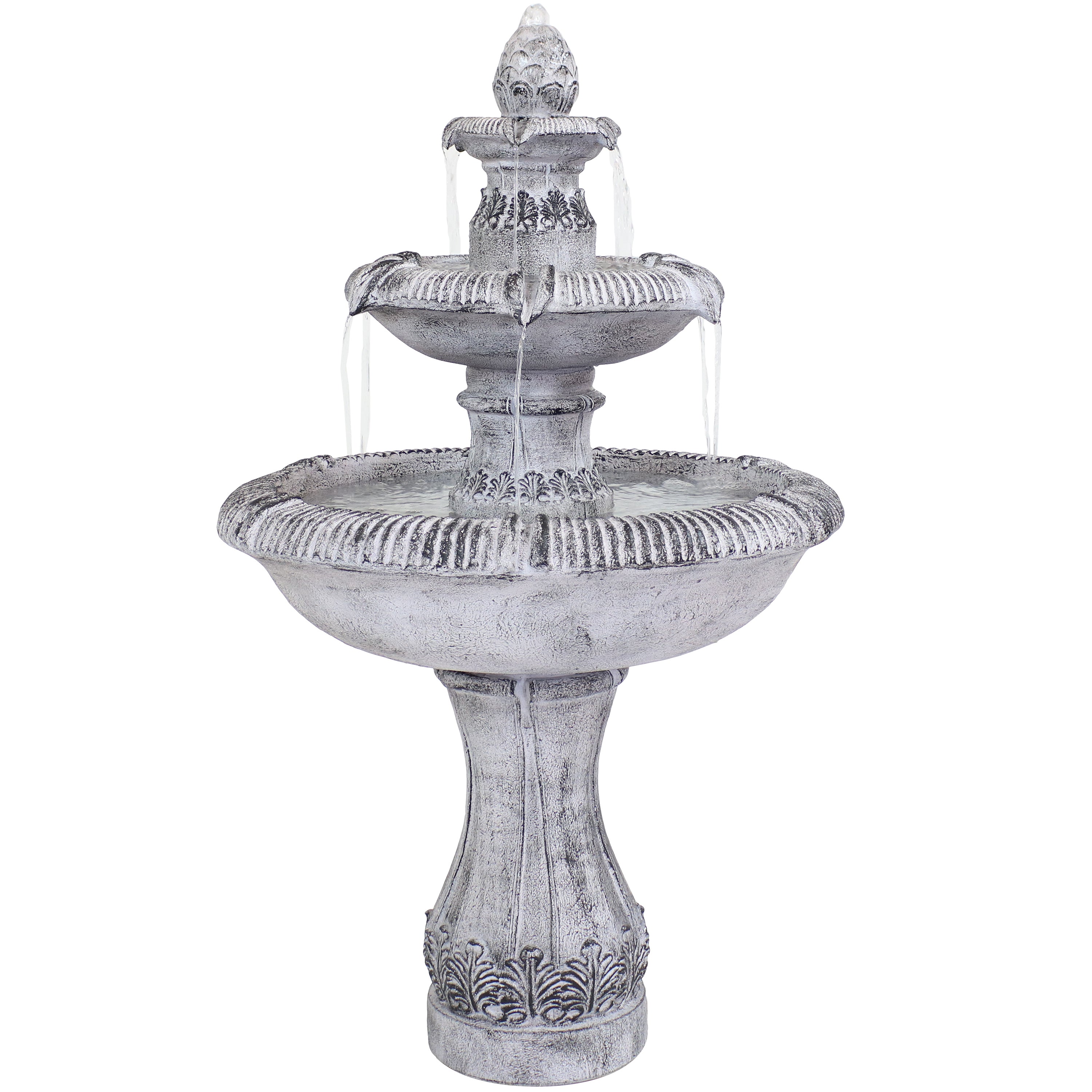 45-Inch 3-Tier Outdoor Water Fountain with Mediterranean Design - Durable Reinforced Concrete for Garden, Patio, and Backyard Decor | Sunnydaze