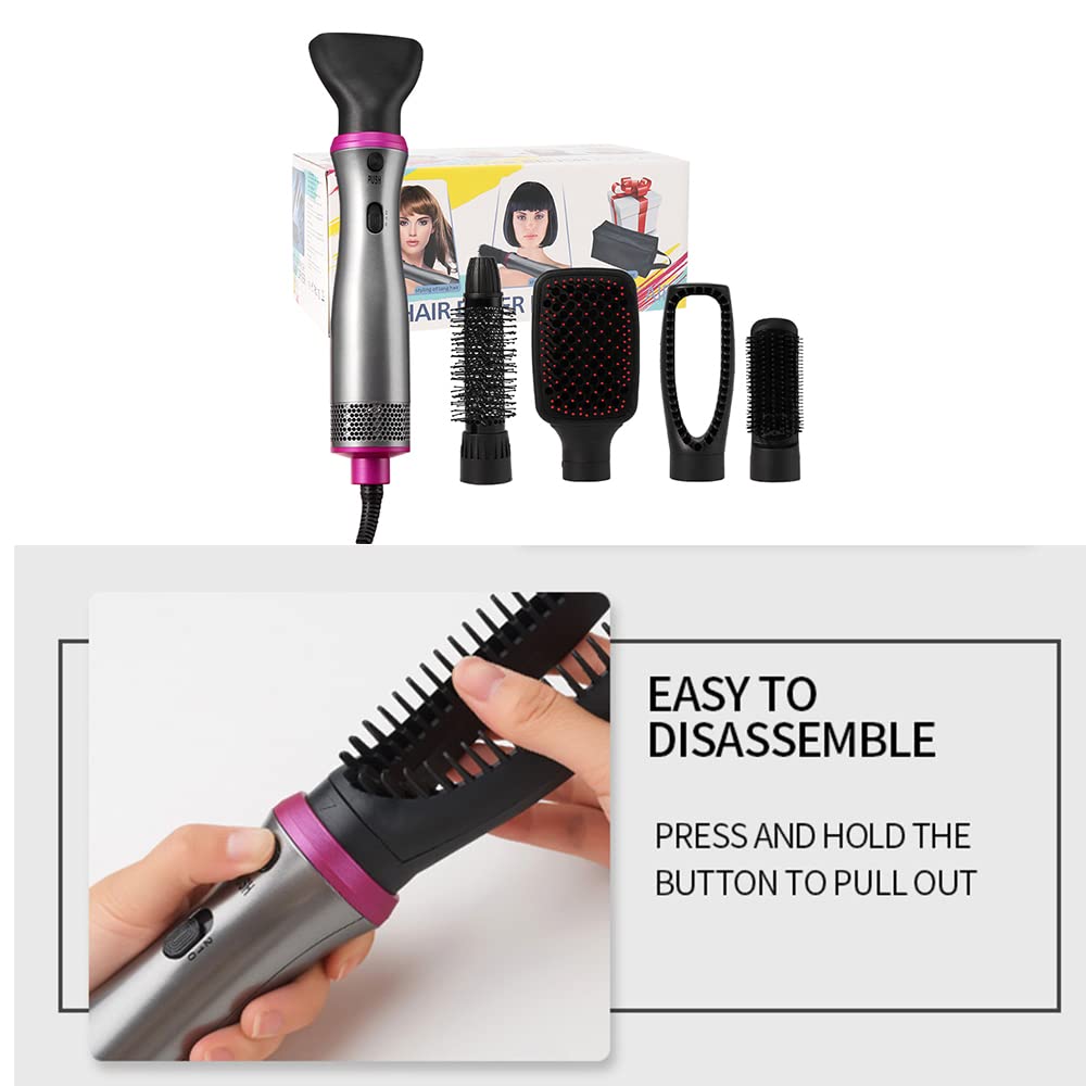 BY-812 Hair Dryer Brush - 2-in-1 Blow Dryer & Volumizing Hot Air Styler with Negative Ions, Detachable Interchangeable Brush Heads (Gray/Pink) for Salon-Quality Blowouts at Home - Perfect for Styling, Straightening & Adding Volume to All Hair Types