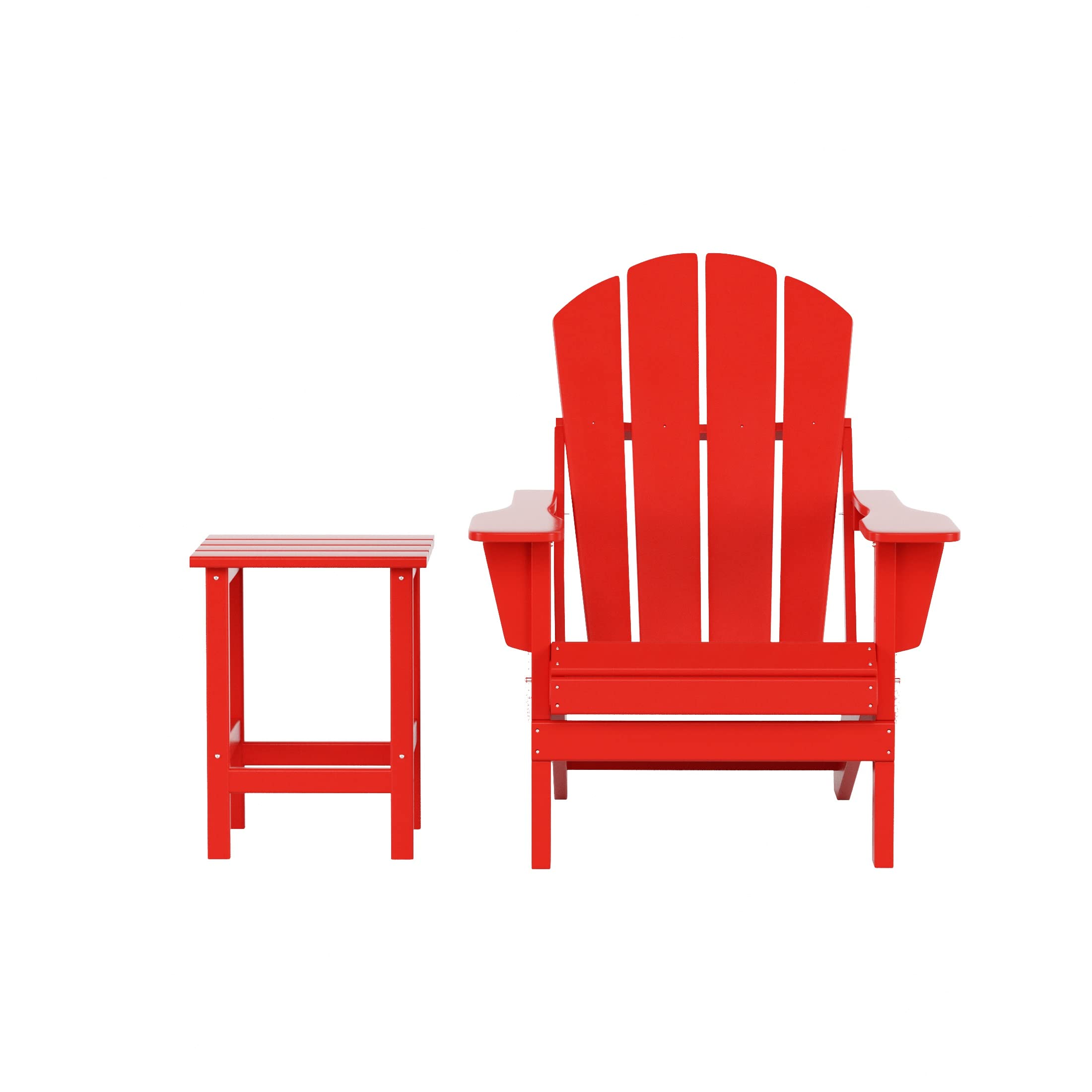 WO Home Furniture 2-Piece Adirondack Chair and Side Table Set - Outdoor Folding Chairs with Weatherproof & UV Resistant Design for Lawn, Garden, Bonfire, Balcony, Patio (Red) - Perfect for Relaxing and Entertaining Outdoors