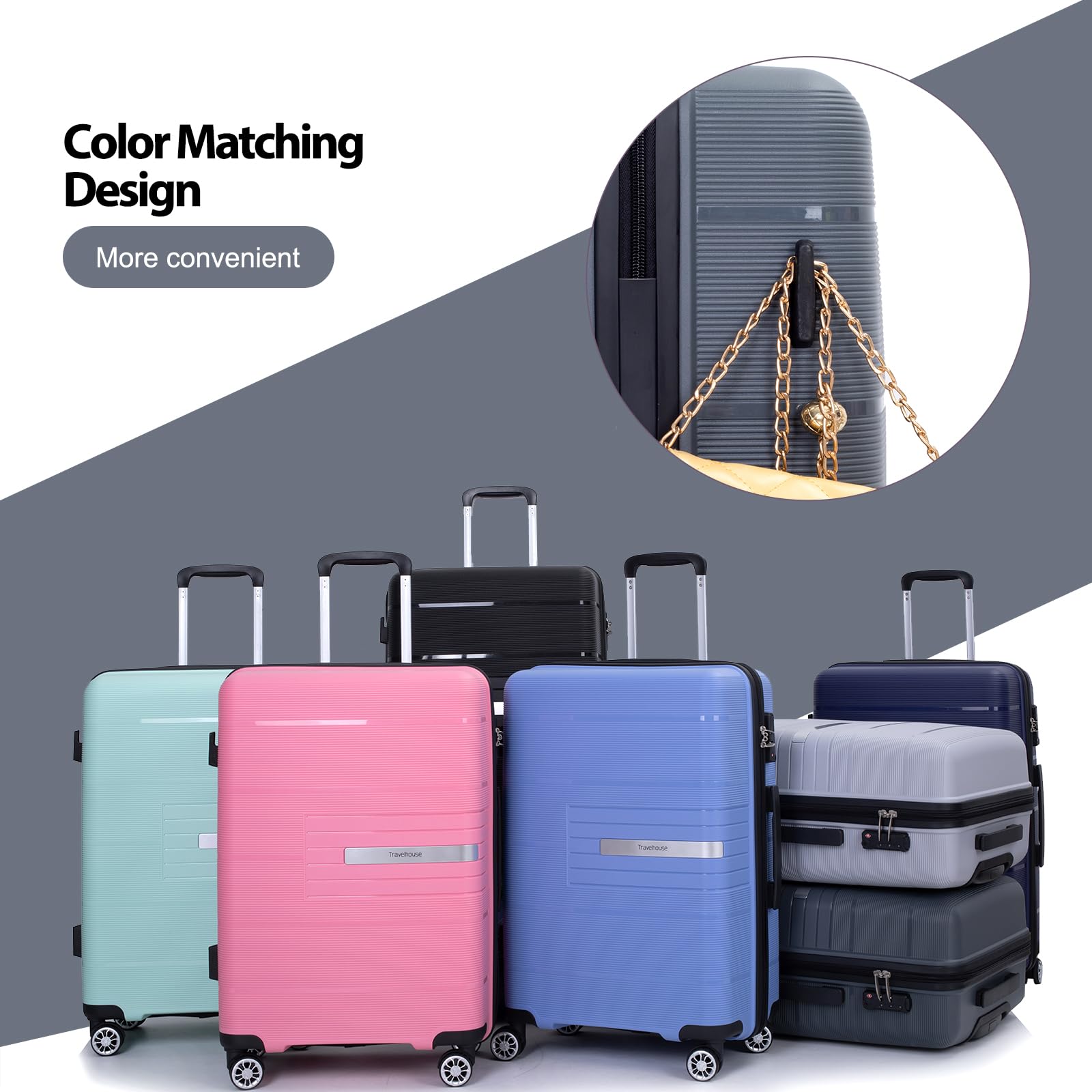 3-Piece Lightweight Hardside Luggage Set with Double Spinner Wheels & TSA Lock (20/24/28 Inch) - Gray - Perfect for Air Travel, Business Trips & Family Vacations