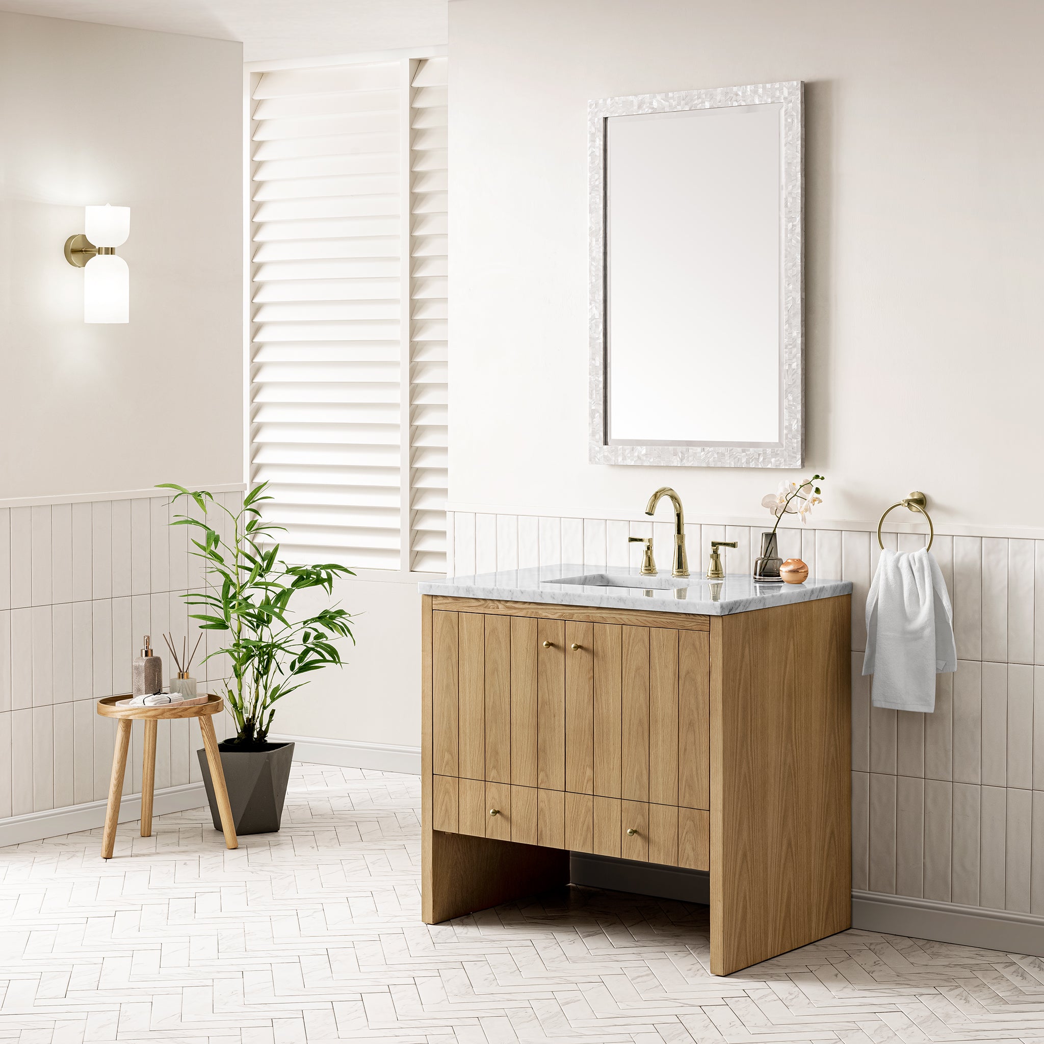 Hudson 36 Inch Single Bathroom Vanity with Light Natural Oak Finish and 3CM Arctic Fall Top – Perfect for Modern Home Bathroom Renovation and Spa-Like Retreats