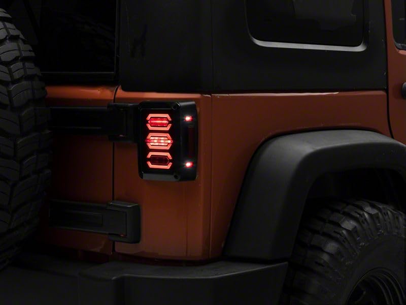 Raxiom LED Tail Lights for 07-18 Jeep Wrangler JK - Black Housing & Smoked Lens - High Visibility & Style Upgrade for Off-Road Adventures & Night Driving