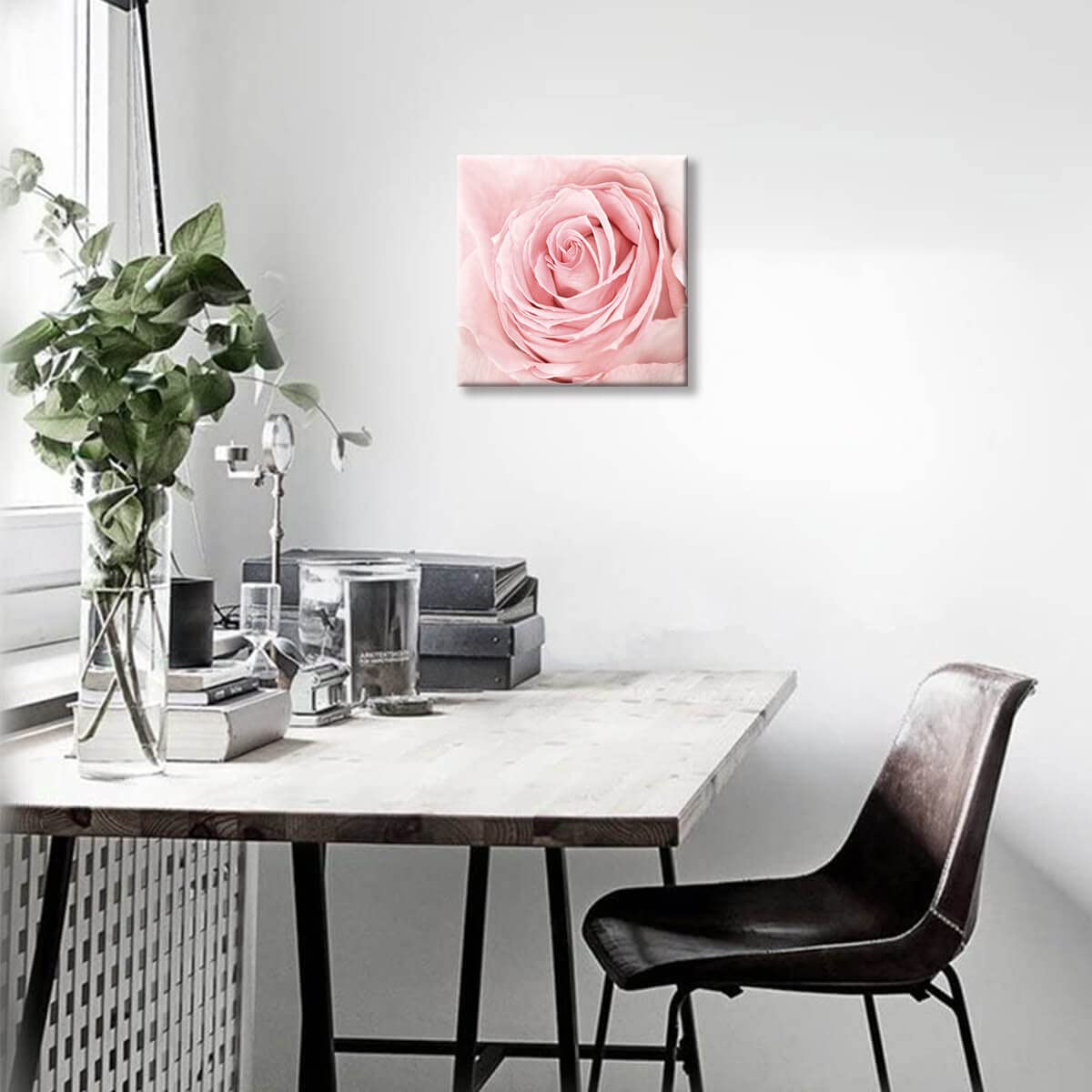 Pink Rose Canvas Wall Art - 14x14 Inch Floral Bathroom Decor, Blush Pink Bedroom Aesthetic, Framed Home Wall Art for Living Room & Bathroom Decorations