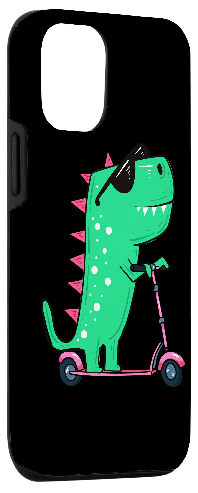 Durable iPhone 12/12 Pro Case with Fun Dinosaur T-Rex Riding Scooter Design - Shockproof Protective Cover for Everyday Use, Work & Travel