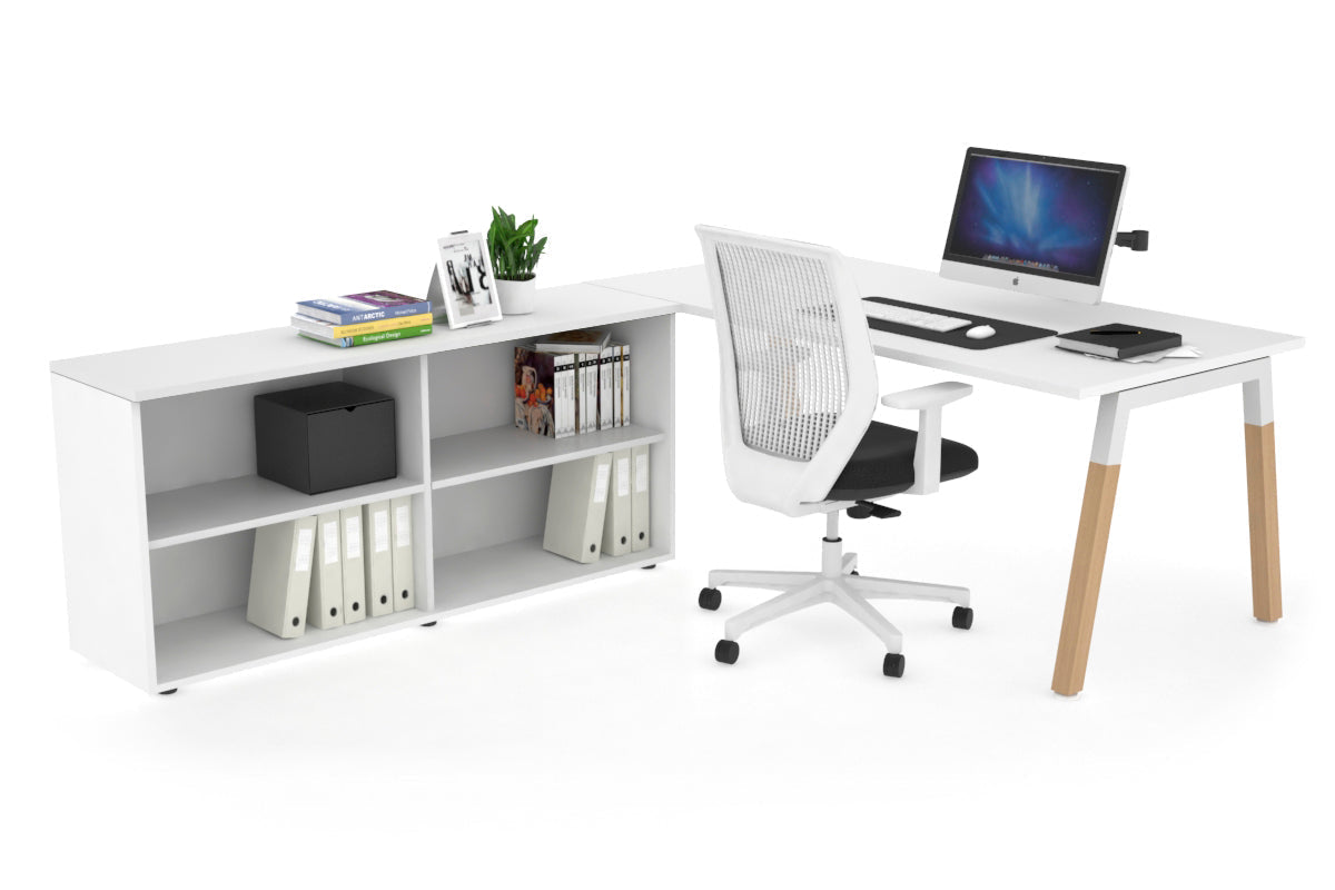 Premium Quadro A Legs Executive Desk with Wooden Legs & White Cross Beam - 1800L x 700W - Perfect for Home Office, Conference Rooms & Executive Workspaces