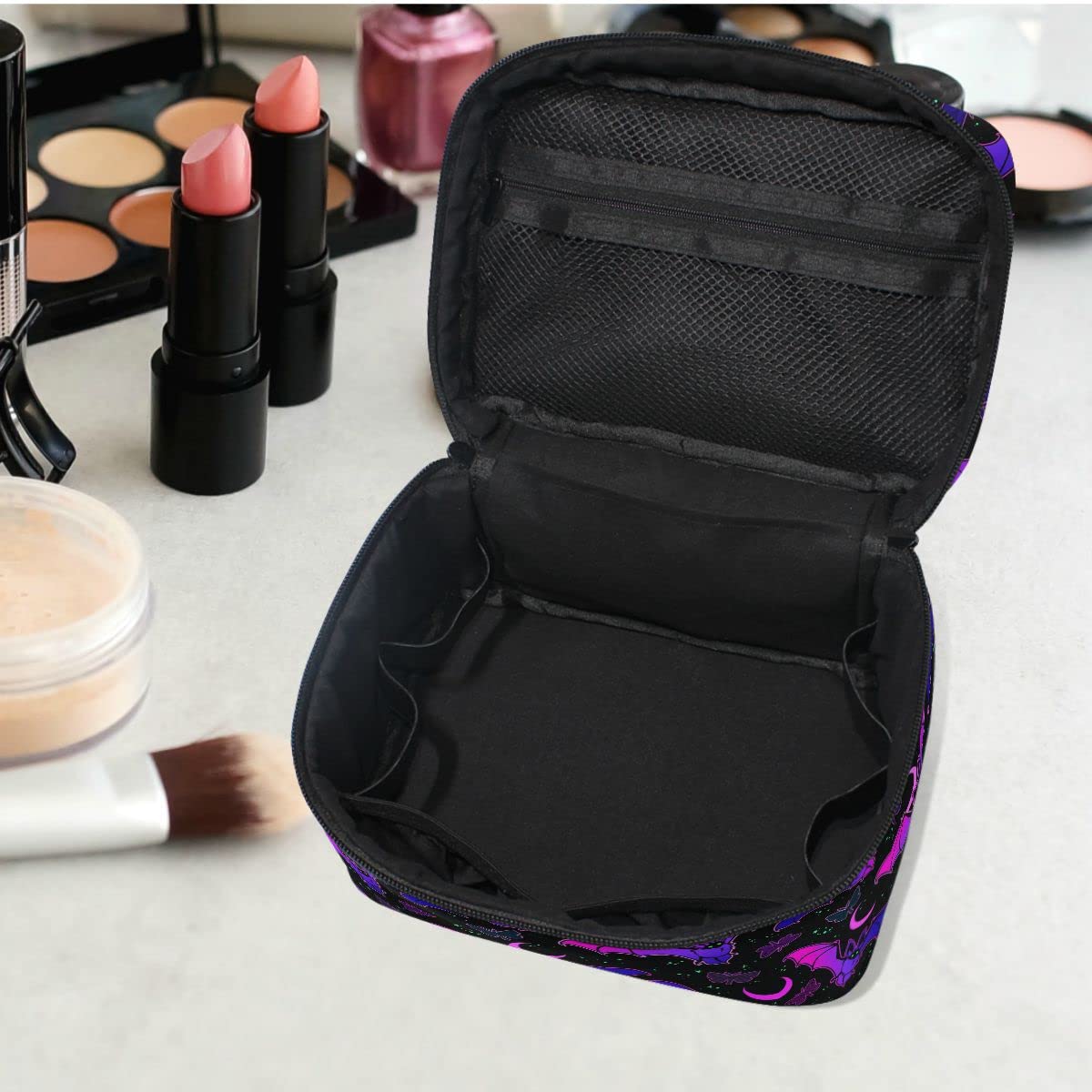 Skull & Flower Makeup Bag for Women - Travel Cosmetic Organizer & Toiletry Case (One Size) - Perfect for Girls, Ladies, and Travel Essentials
