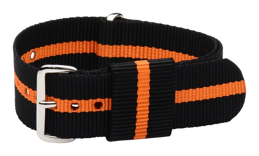 18mm Nylon Military Watch Strap - Black/Orange Striped for Outdoor & Casual Wear